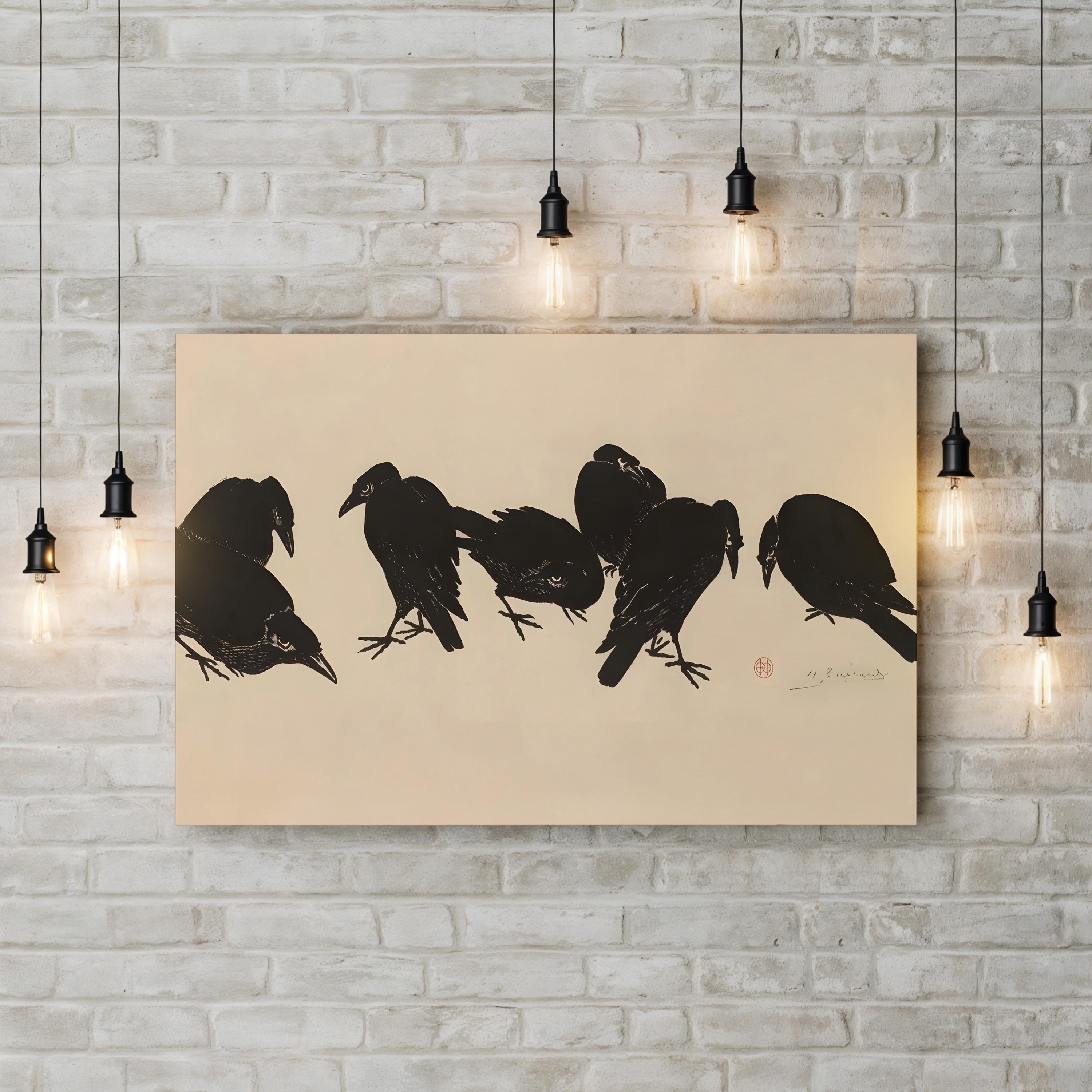 Seven Crows 1872–1897 Sketch – Period Illustration Wall Art | Vintage Wildlife Canvas Print