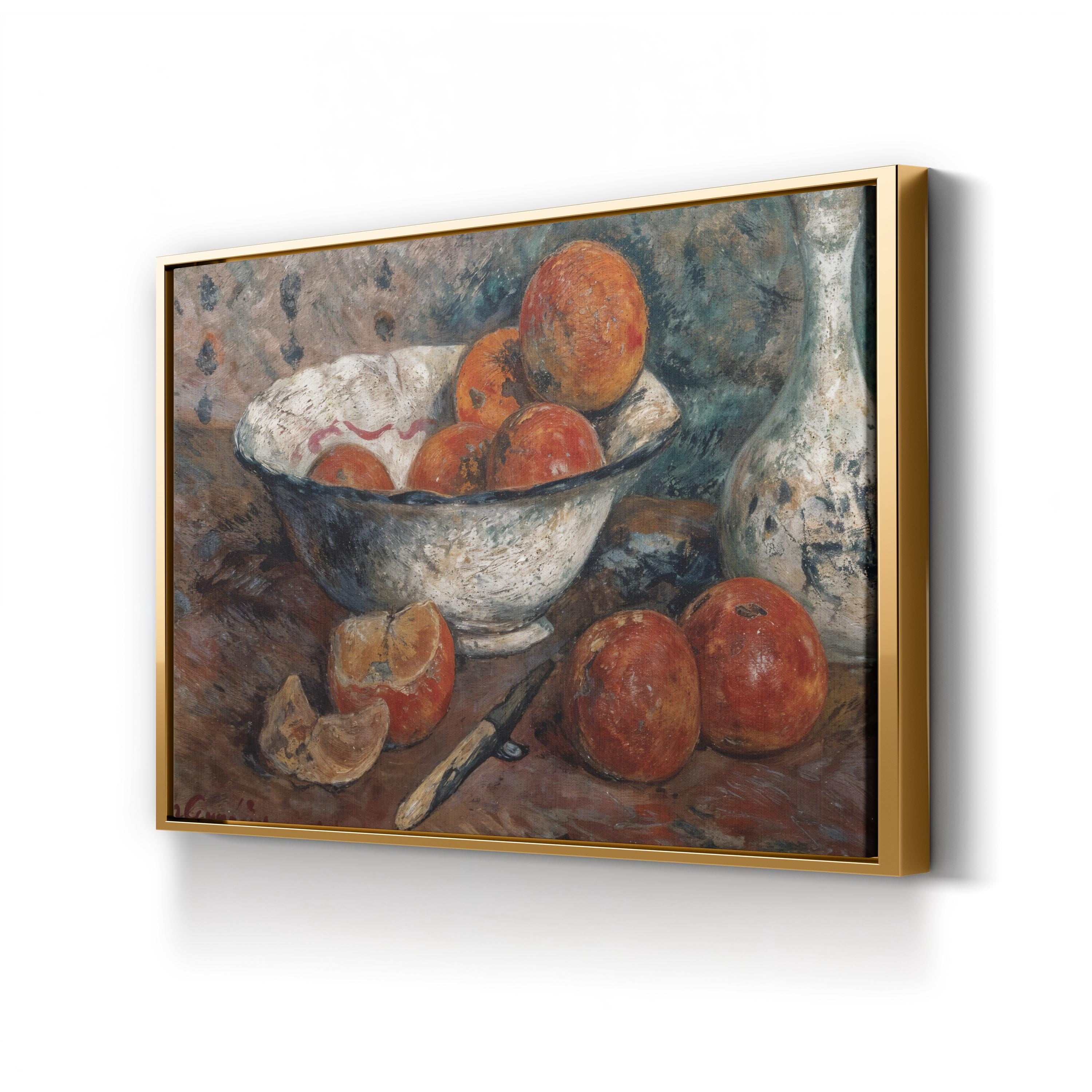 Still Life with Oranges by Paul Gauguin canvas print in Gold frame