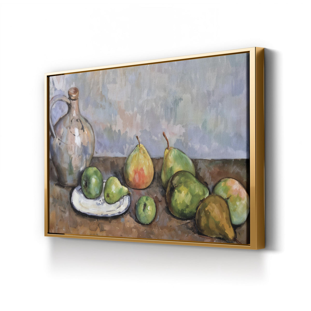 Still Life with Pitcher and Fruit by Paul Cézanne canvas print in gold frame