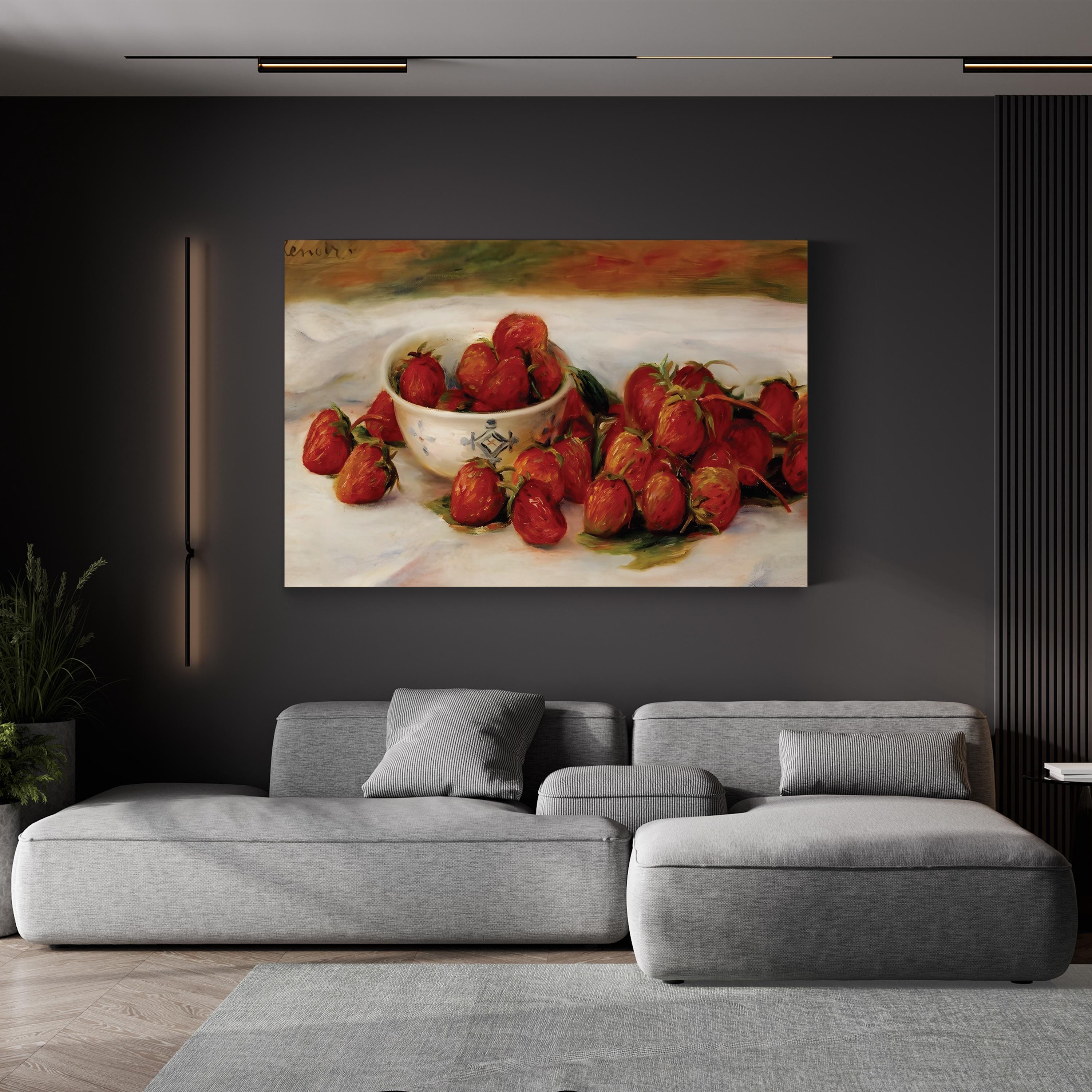 Strawberries in a Ceramic Bowl by Pierre-Auguste Renoir canvas print, gallery canvas edge view