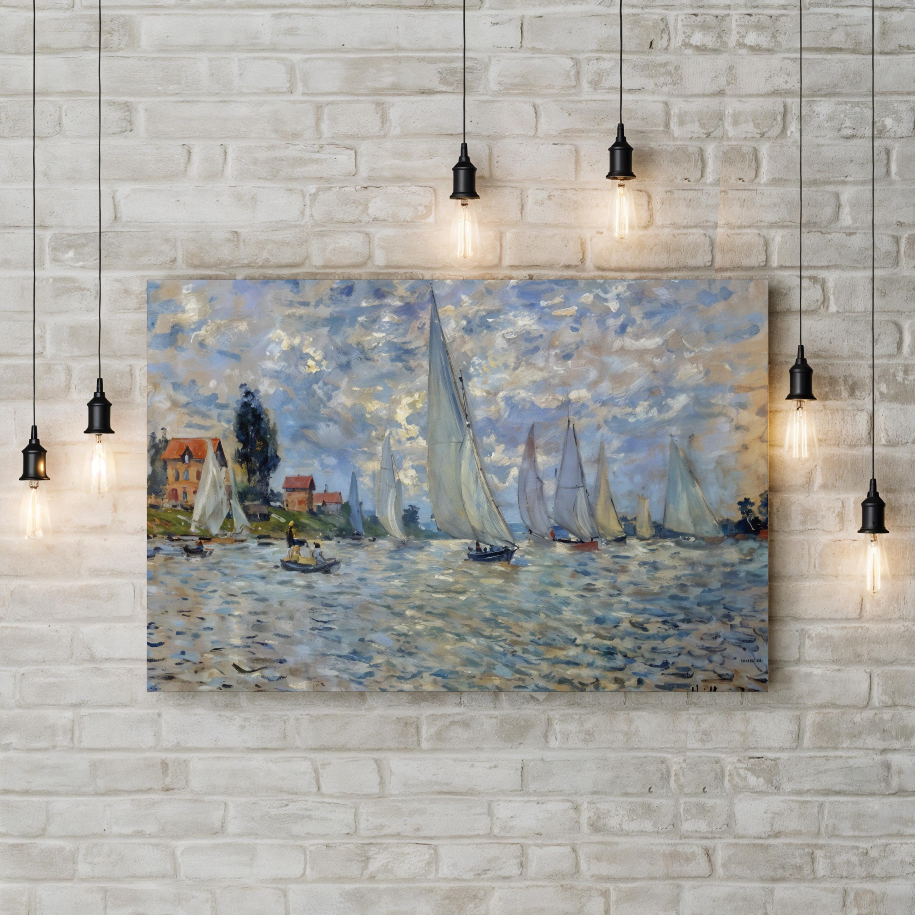 The Boats or Regatta at Argenteuil Wall Art by Claude Monet – Impressionist Nautical Seascape Canvas
