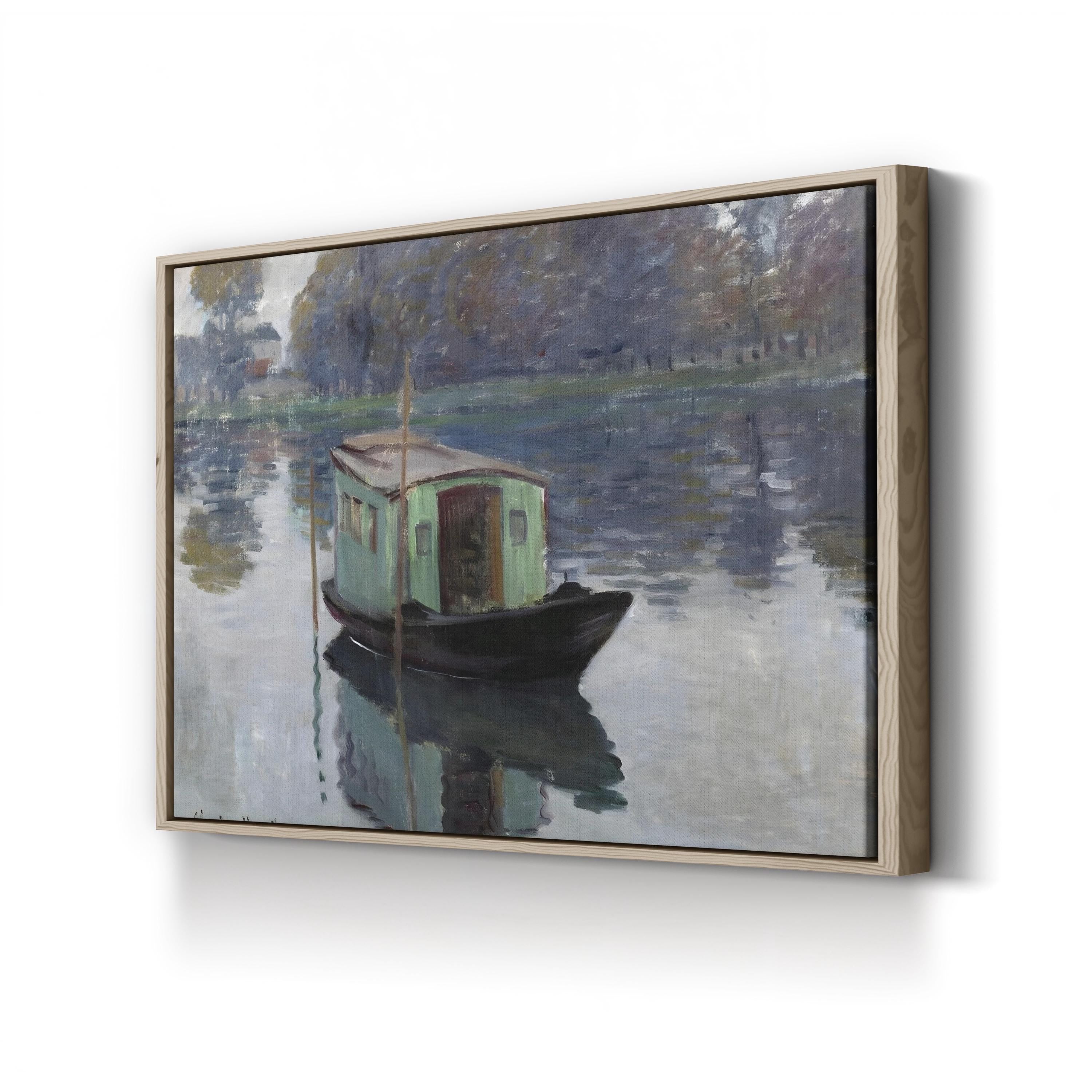 The Studio Boat, c. 1874 by Claude Monet canvas print in oak frame