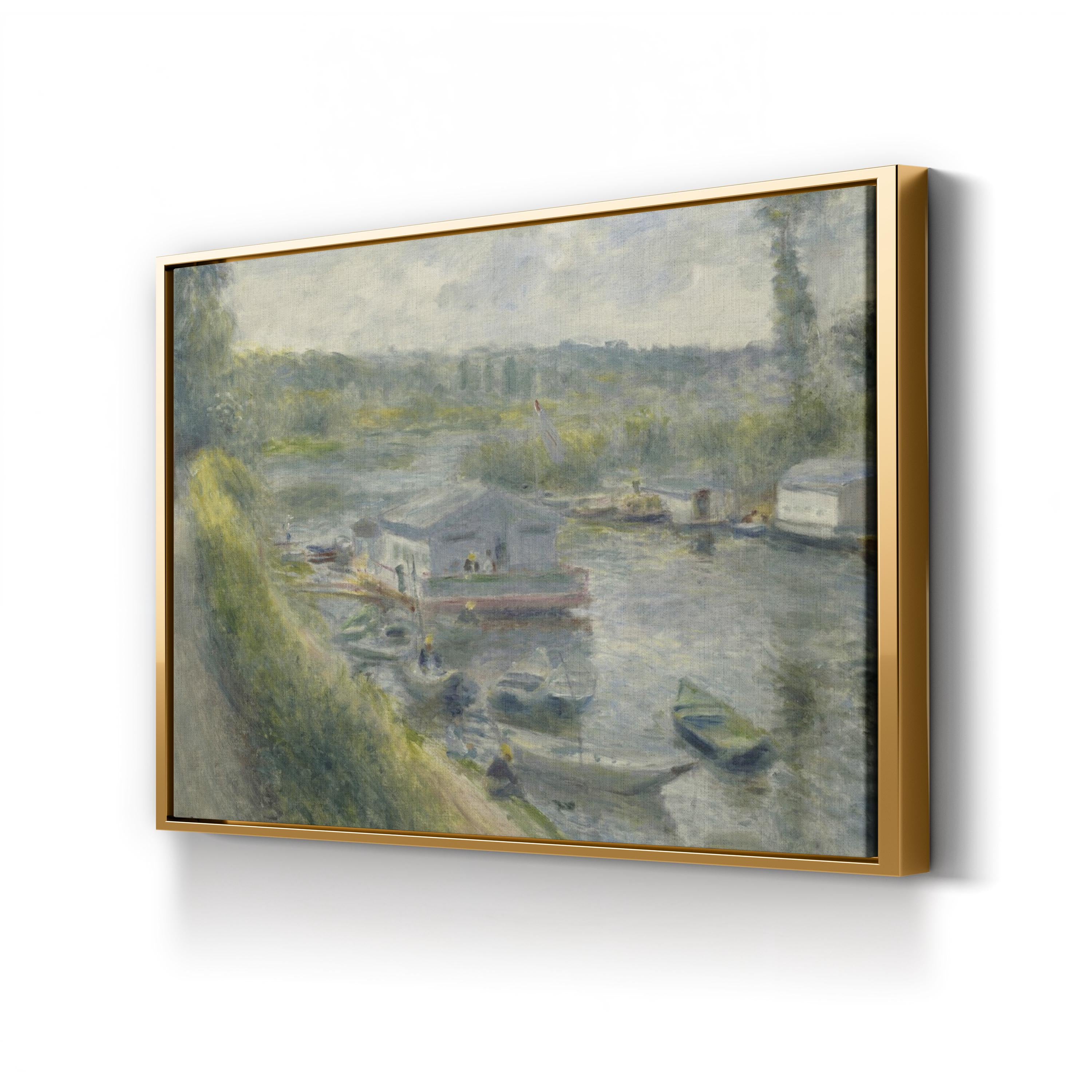 Wash-House Boat at Bas-Meudon by Pierre-Auguste Renoir canvas print in Gold frame