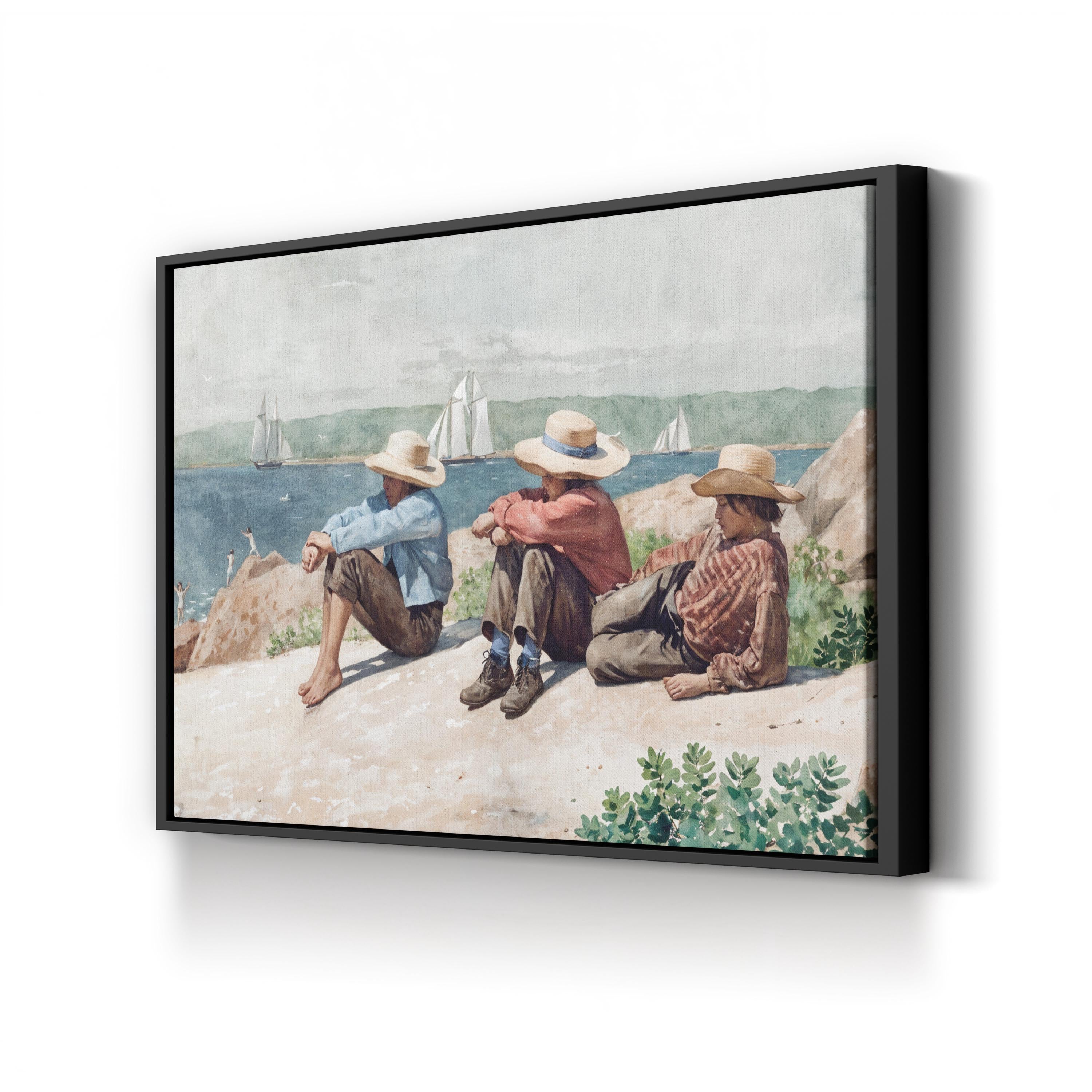 Watching the Ships, Gloucester, 1875 by Winslow Homer canvas print in black frame