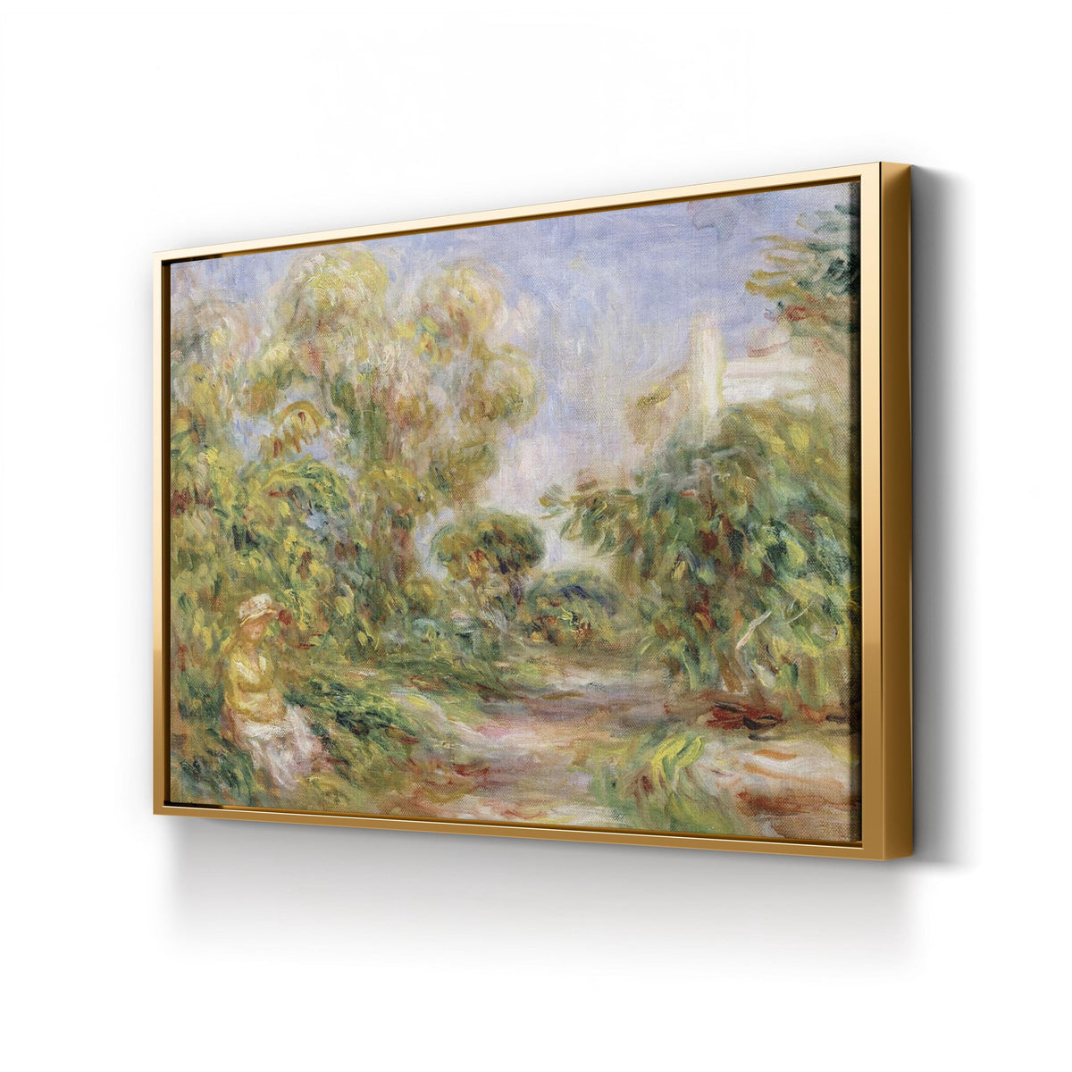 Woman in a Landscape, c. 1918 by Pierre-Auguste Renoir canvas print in Gold Framed Canvas