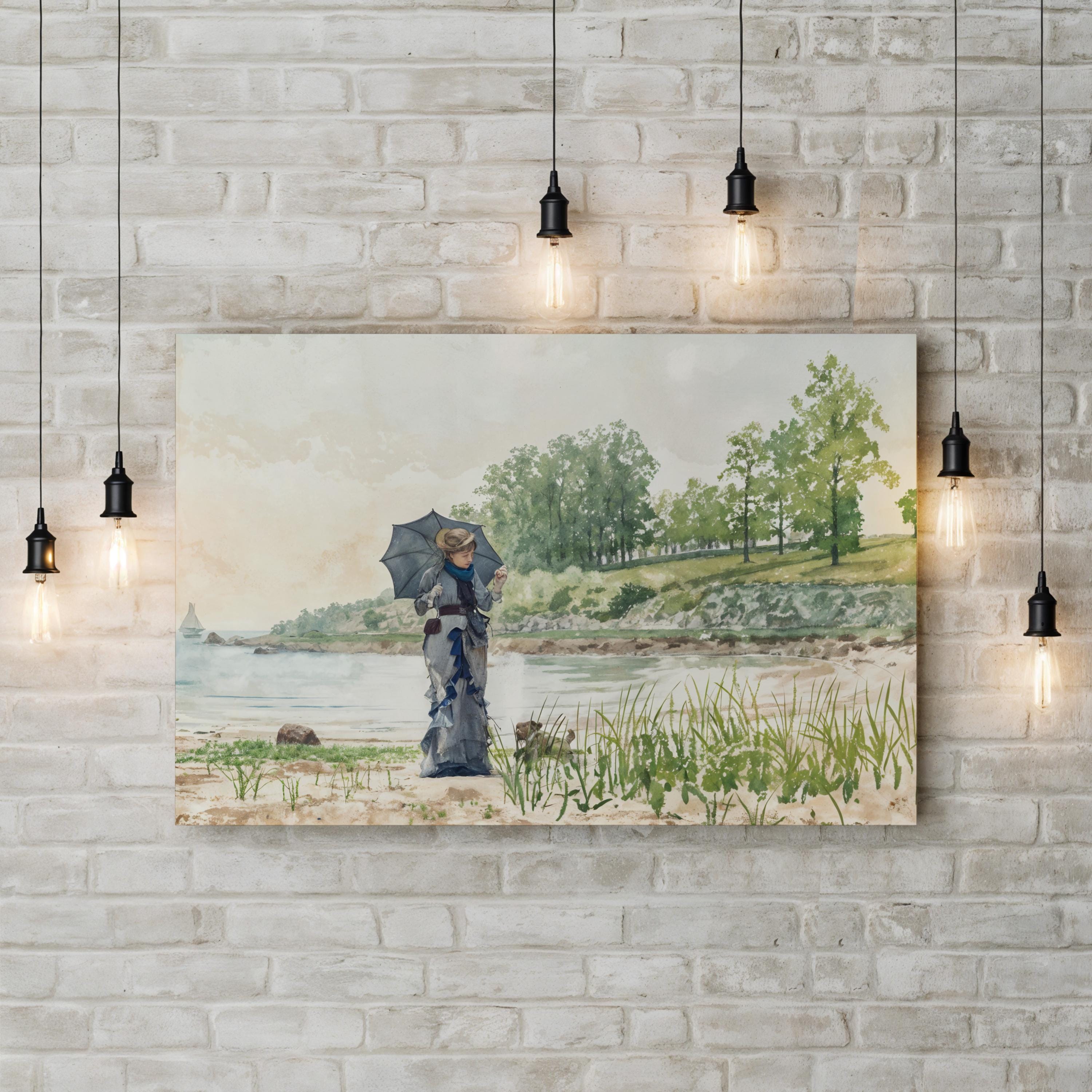 Young Woman by the Shore, 1880 – Impressionist Wall Art | Coastal Landscape Canvas Print