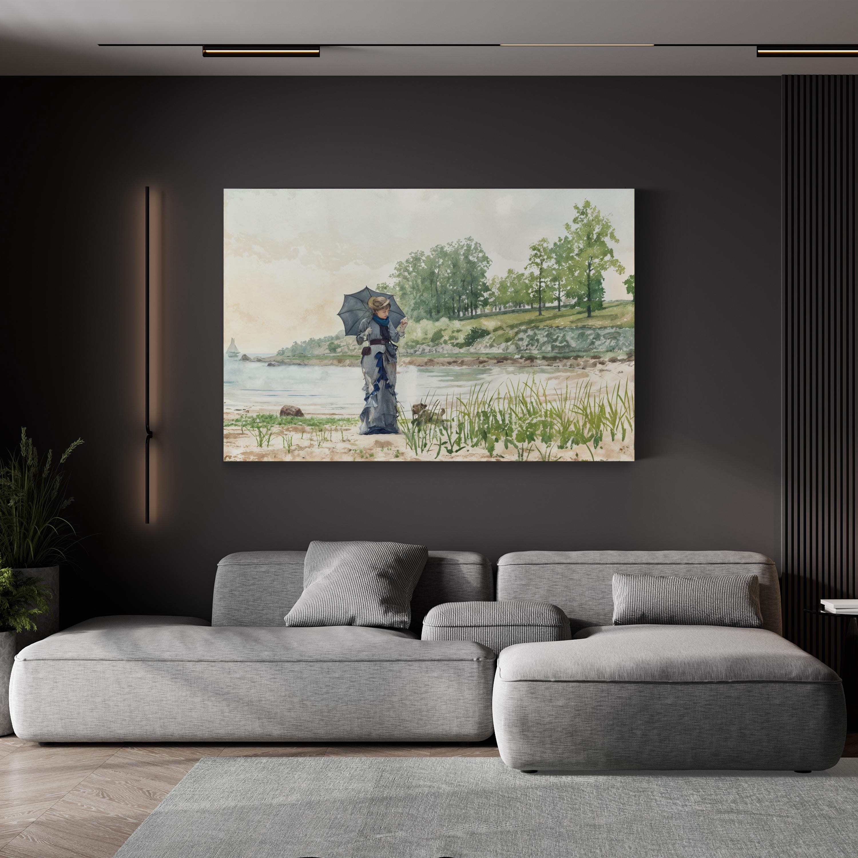 Young Woman by the Shore, 1880 – Impressionist Wall Art | Coastal Landscape Canvas Print