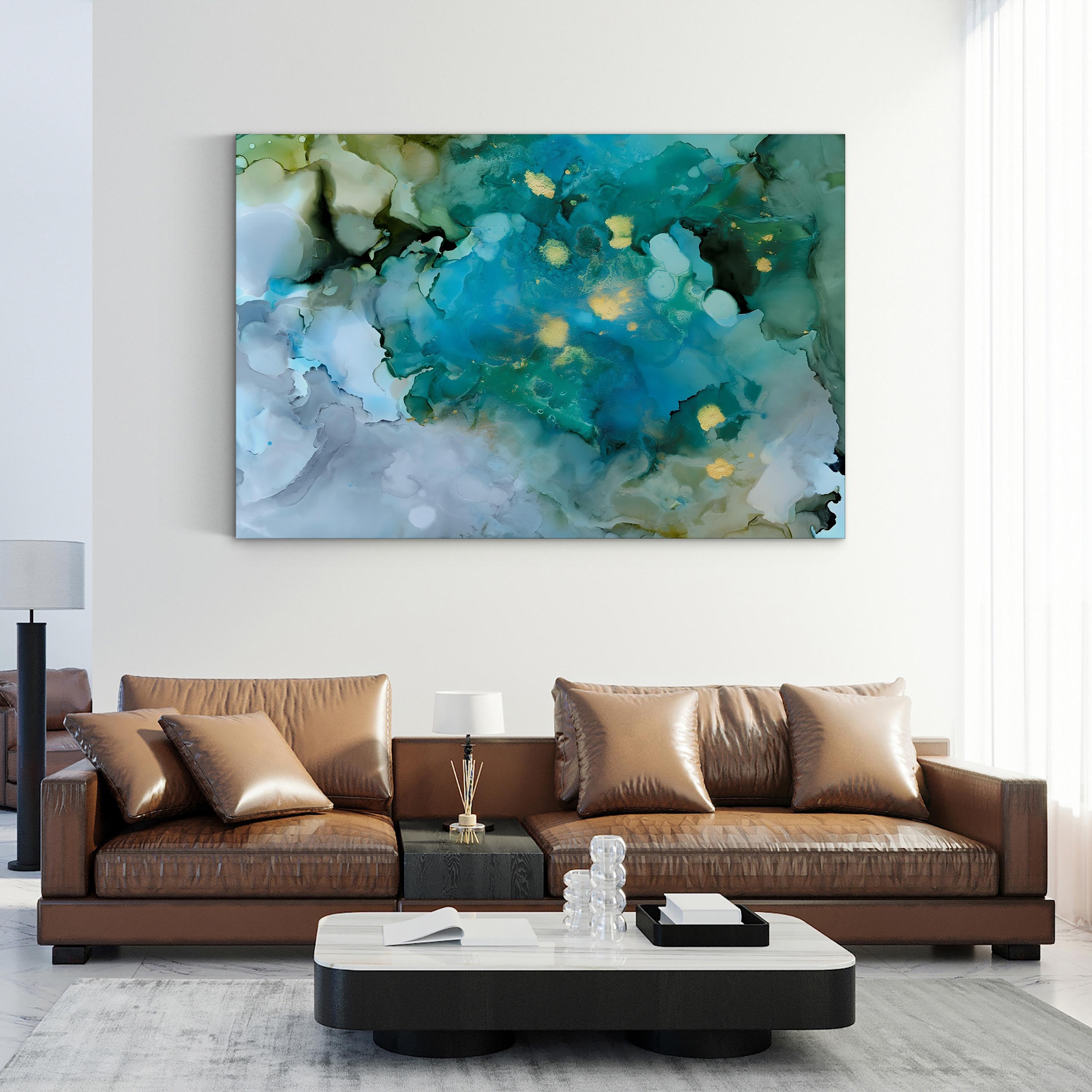 Aqua Brume I Wall Art by Victoria Borges – Contemporary Abstract Blue Green Canvas