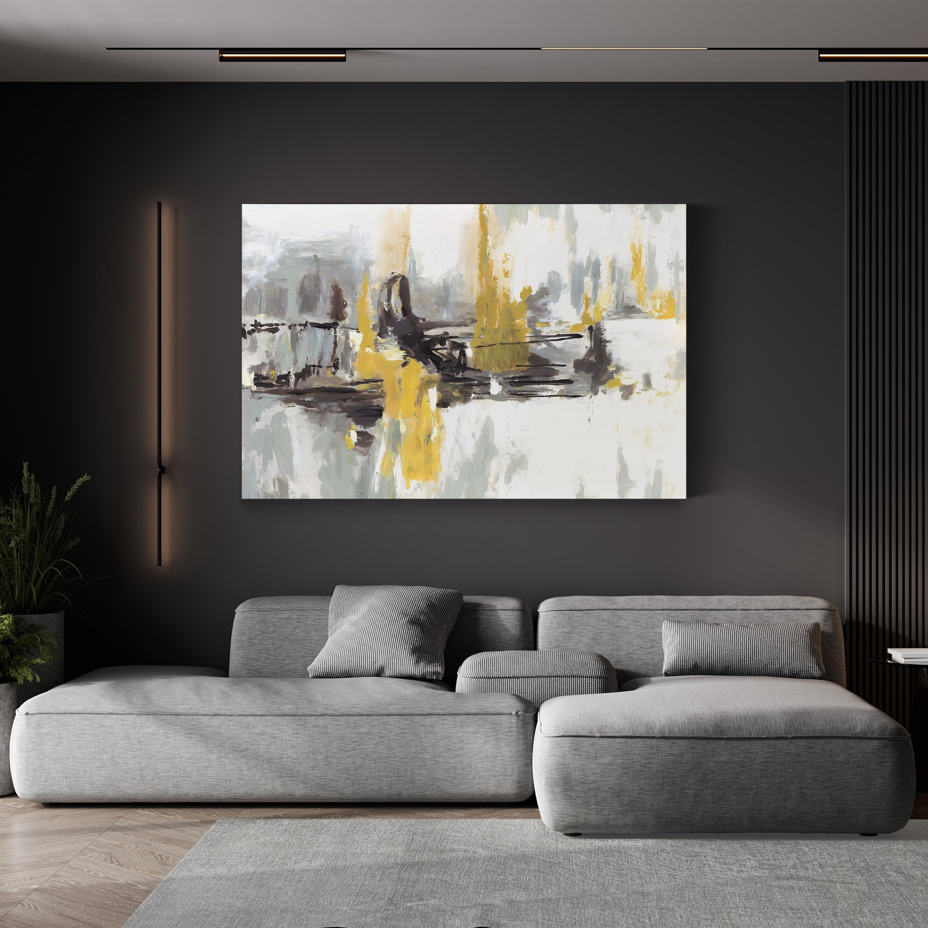 At the End of the Day – Circle Art Group Wall Art | Abstract Black, White & Yellow Canvas Print