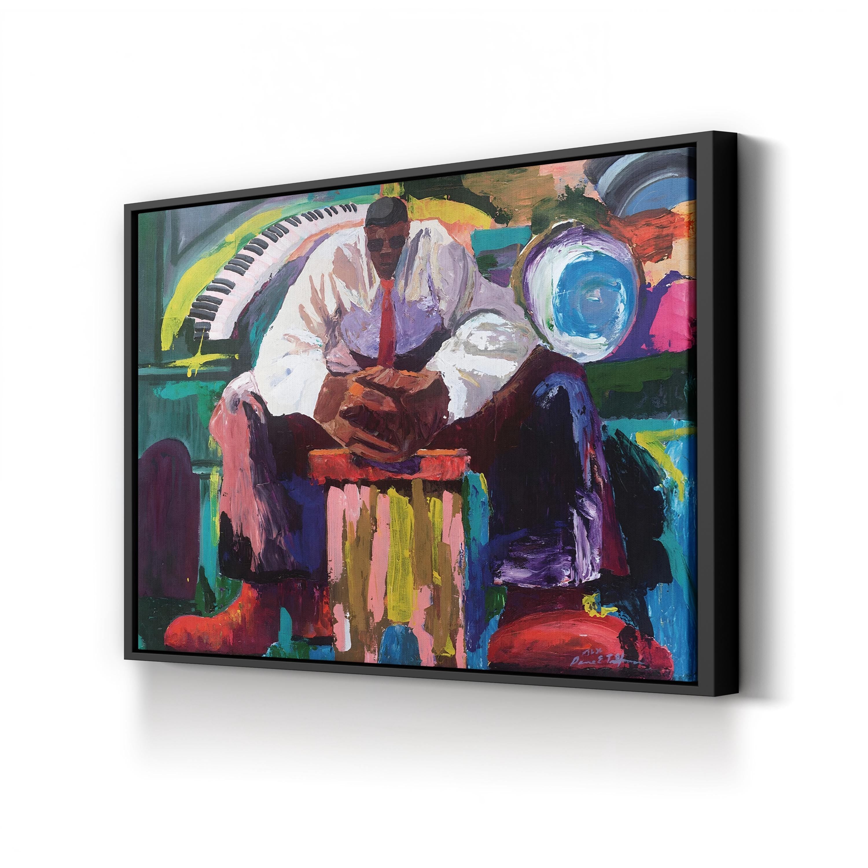 Before The Gig by Dane Tilghman canvas print in Black Framed Canvas, displayed on a brick wall
