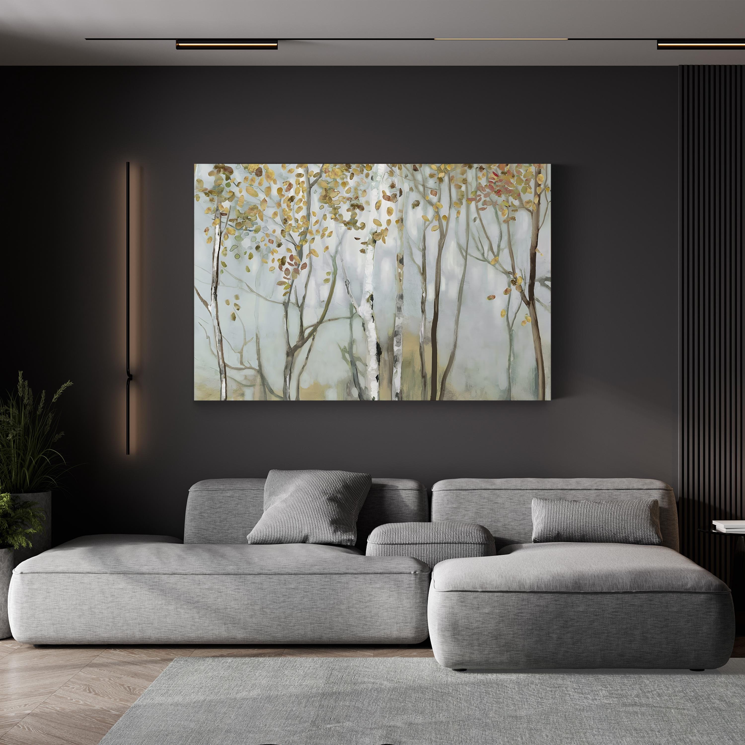 Birch in the Fog II – Allison Pearce Wall Art | Contemporary Misty Forest Canvas Print