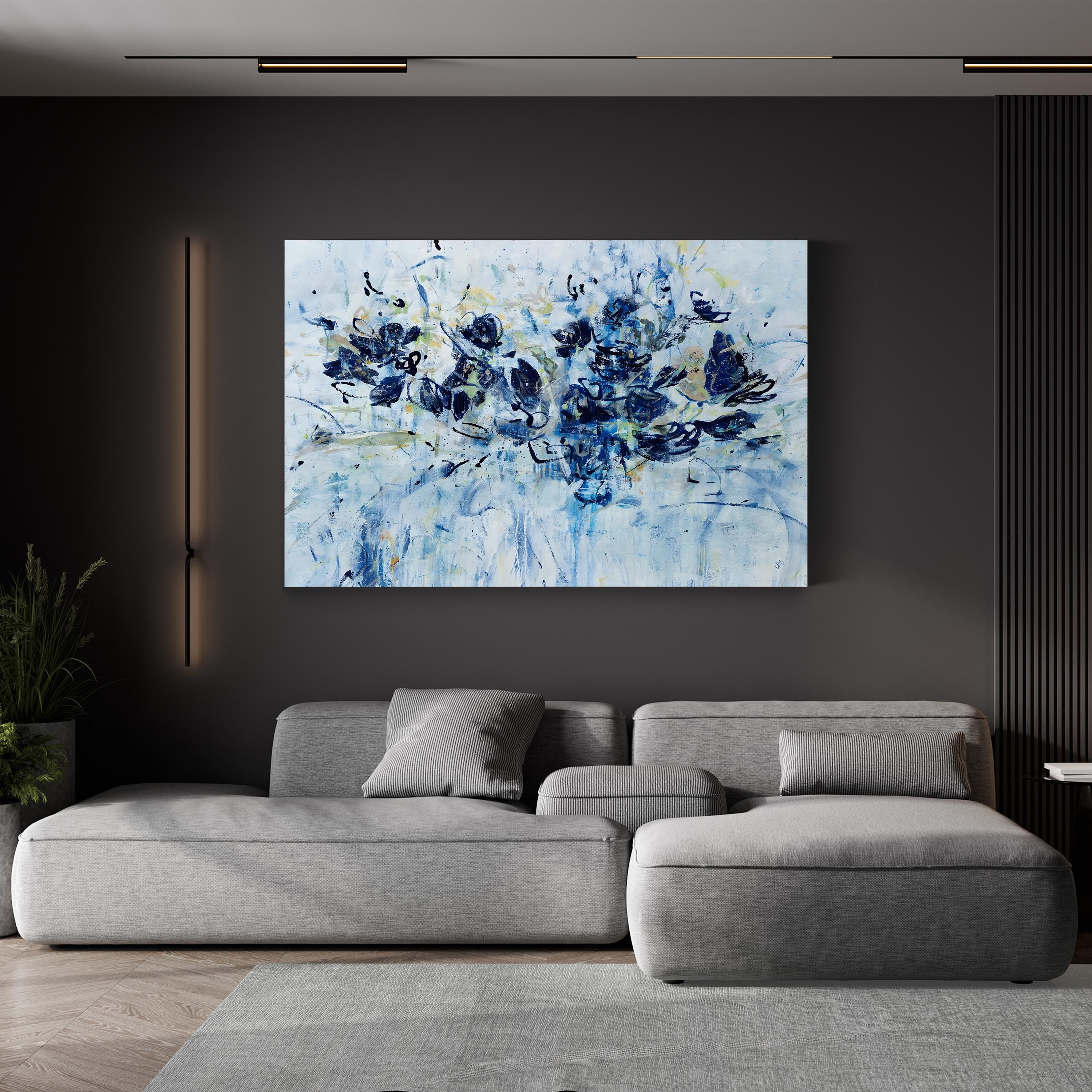 Blue Chiffon Abstract Floral Wall Art by Jodi Maas