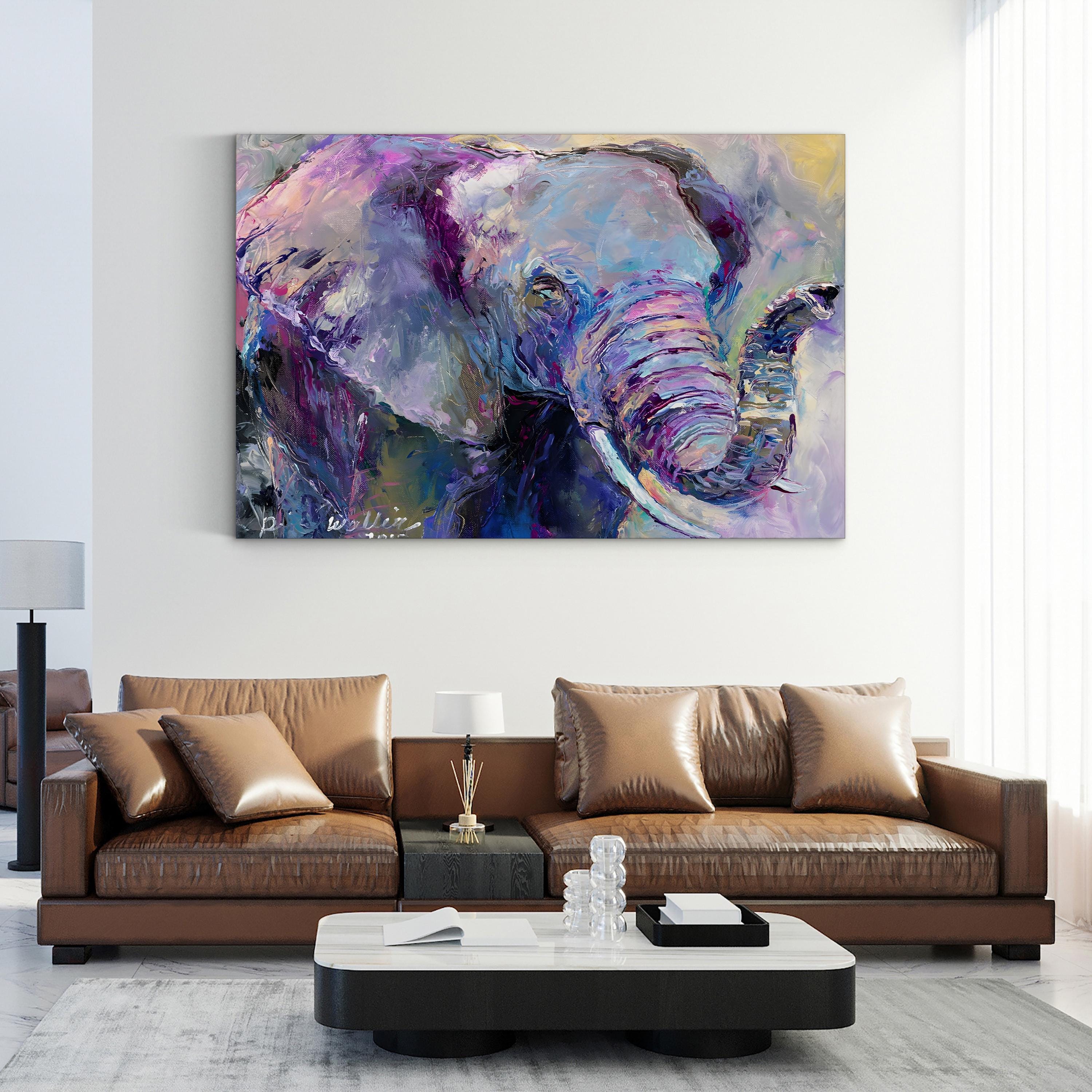 Blue Elephant Wall Art by Richard Wallich | Contemporary Abstract Wildlife Canvas Print