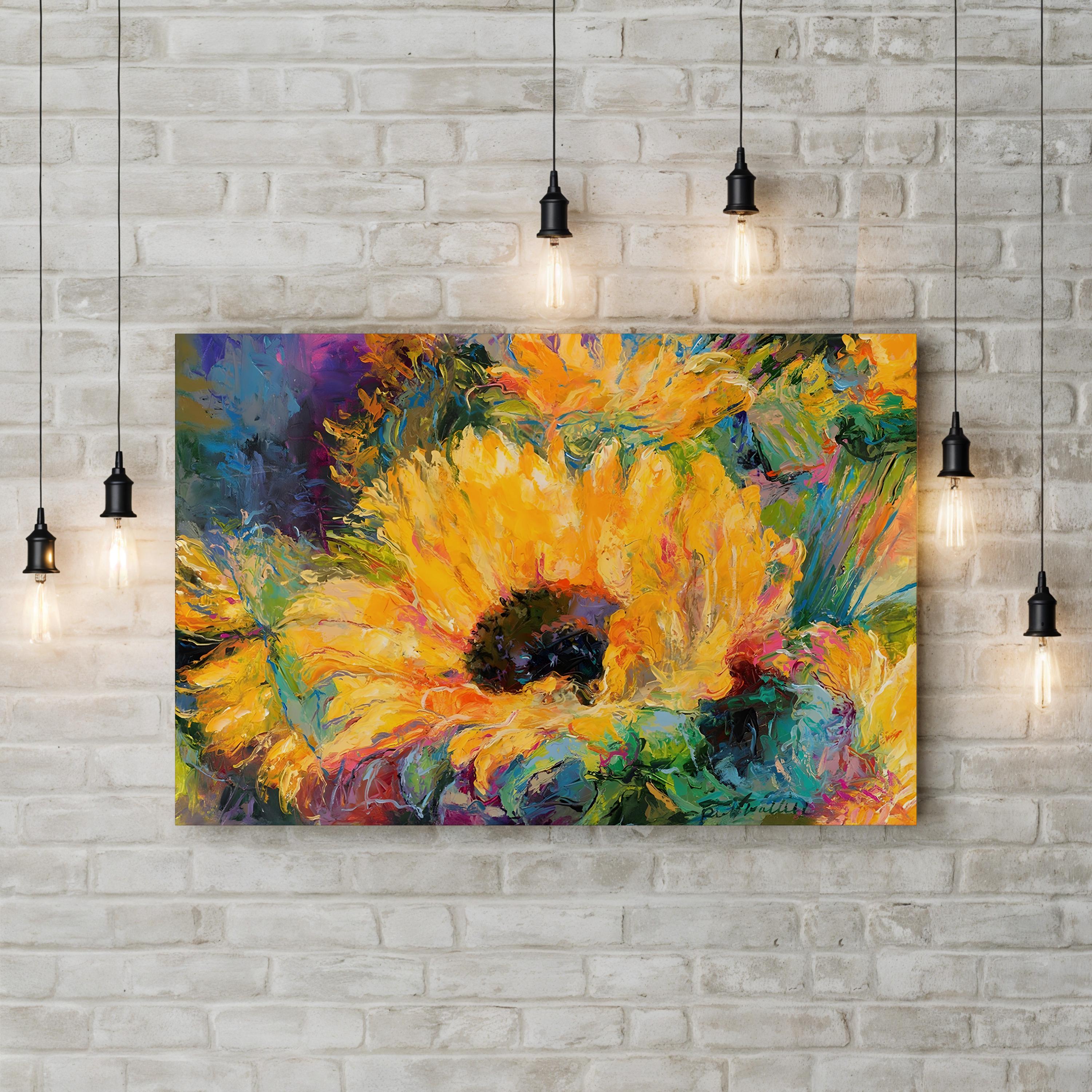 Blue Sunflowers Wall Art by Richard Wallich | Contemporary Abstract Floral Canvas Print
