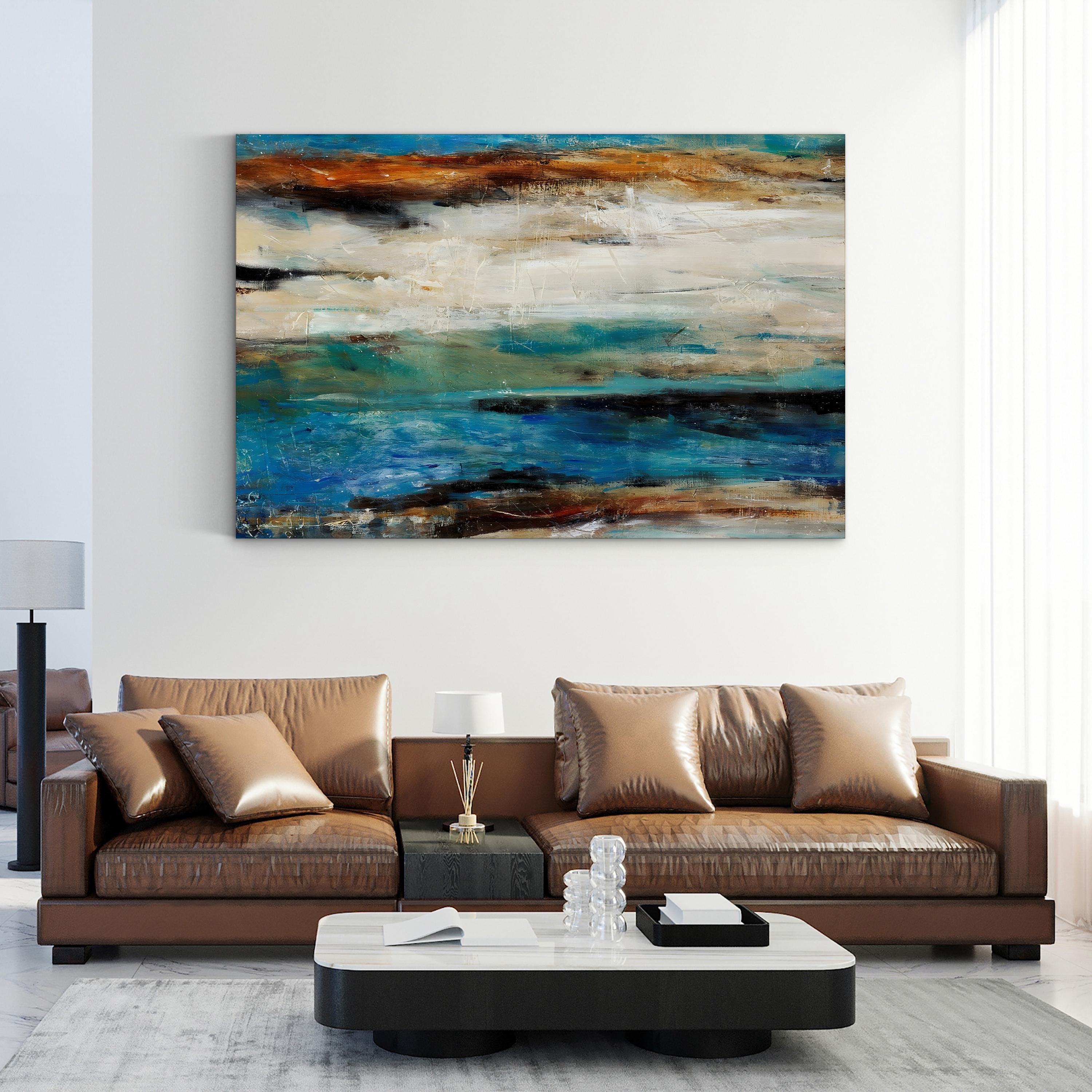 Blue Horizon Handpainted Abstract – Period Illustration Wall Art | Nature-Inspired Canvas Print