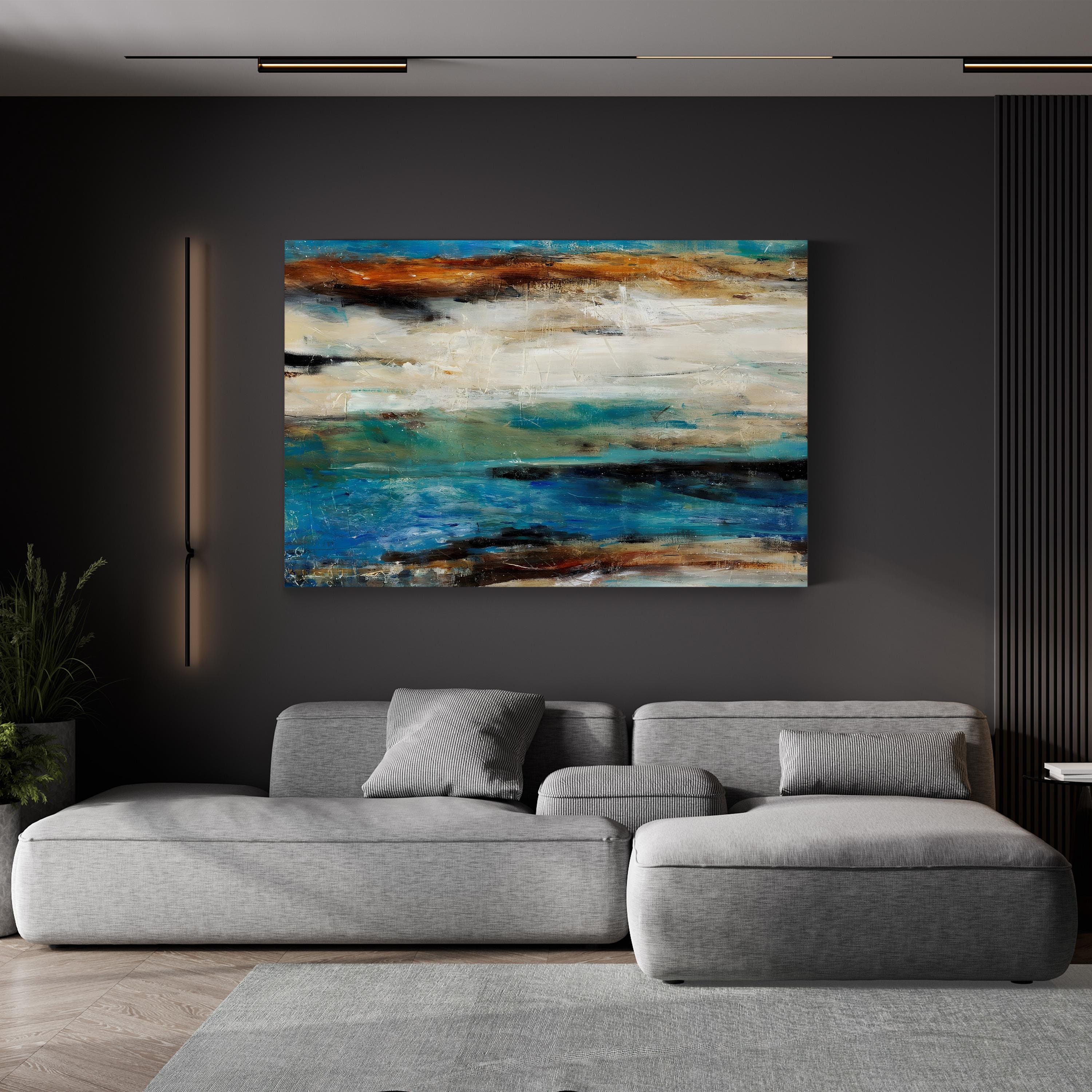 Blue Horizon Handpainted Abstract – Period Illustration Wall Art | Nature-Inspired Canvas Print