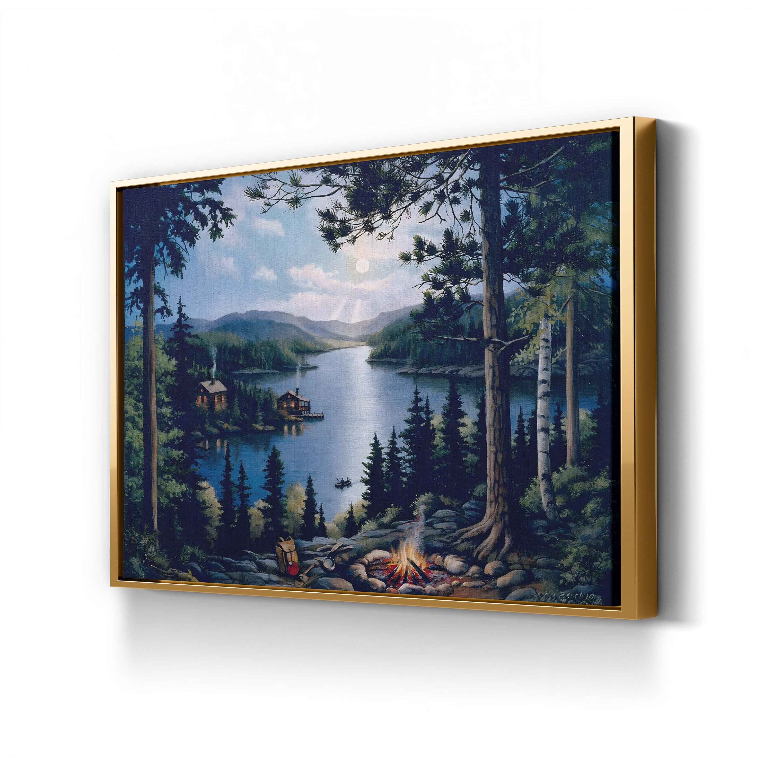 Cabin In The Woods Wall Art by John Zaccheo – Woodland Campfire Landscape Canvas