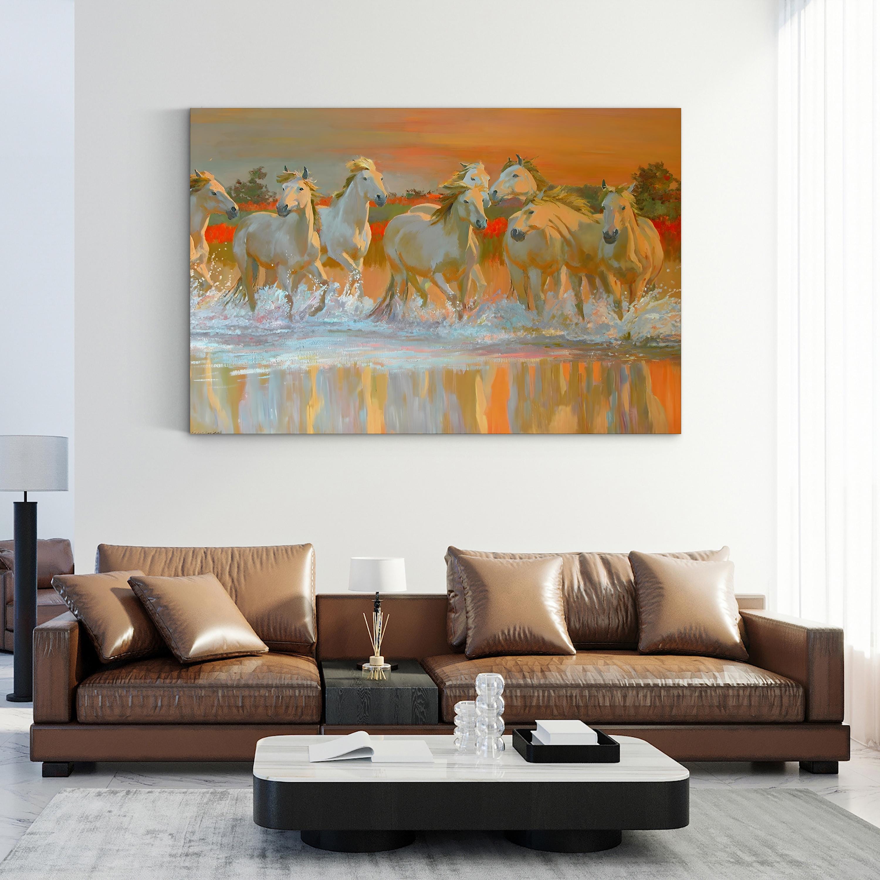 Galloping Horse Herd in Motion – Period Illustration Wall Art | Rustic Western Canvas Print
