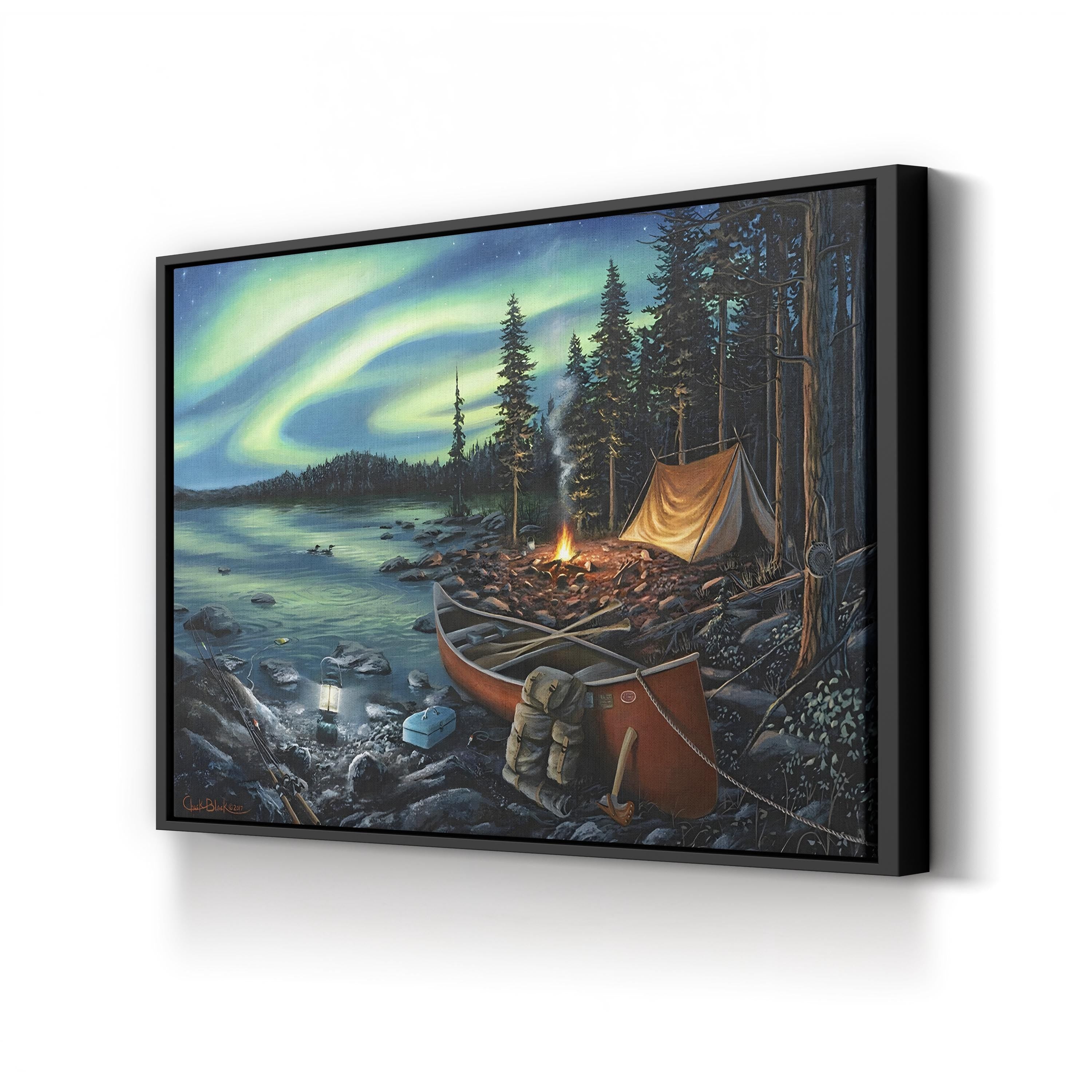 Campfire Memories – Contemporary Northern Lights Landscape Wall Art by Chuck Black