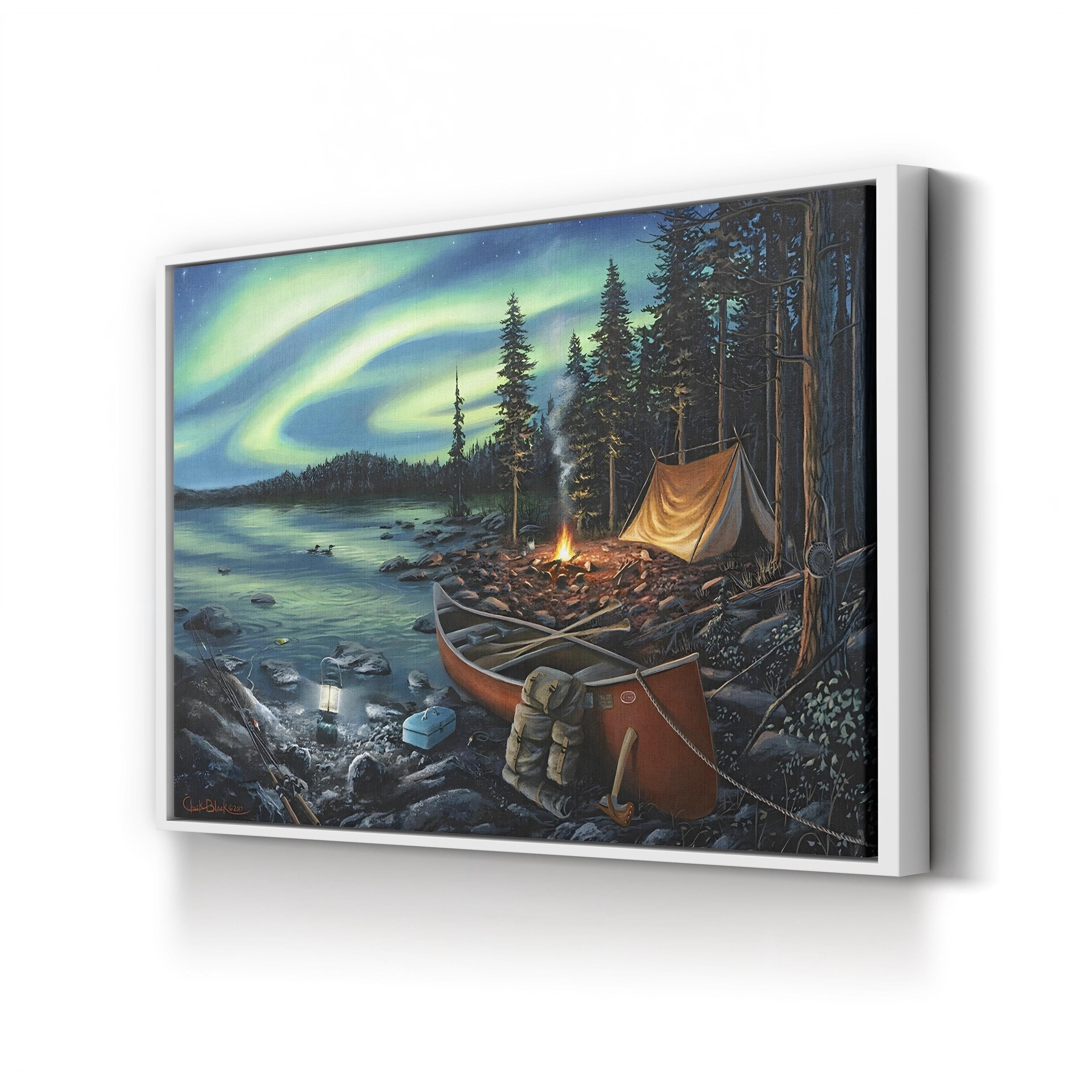 Campfire Memories – Contemporary Northern Lights Landscape Wall Art by Chuck Black