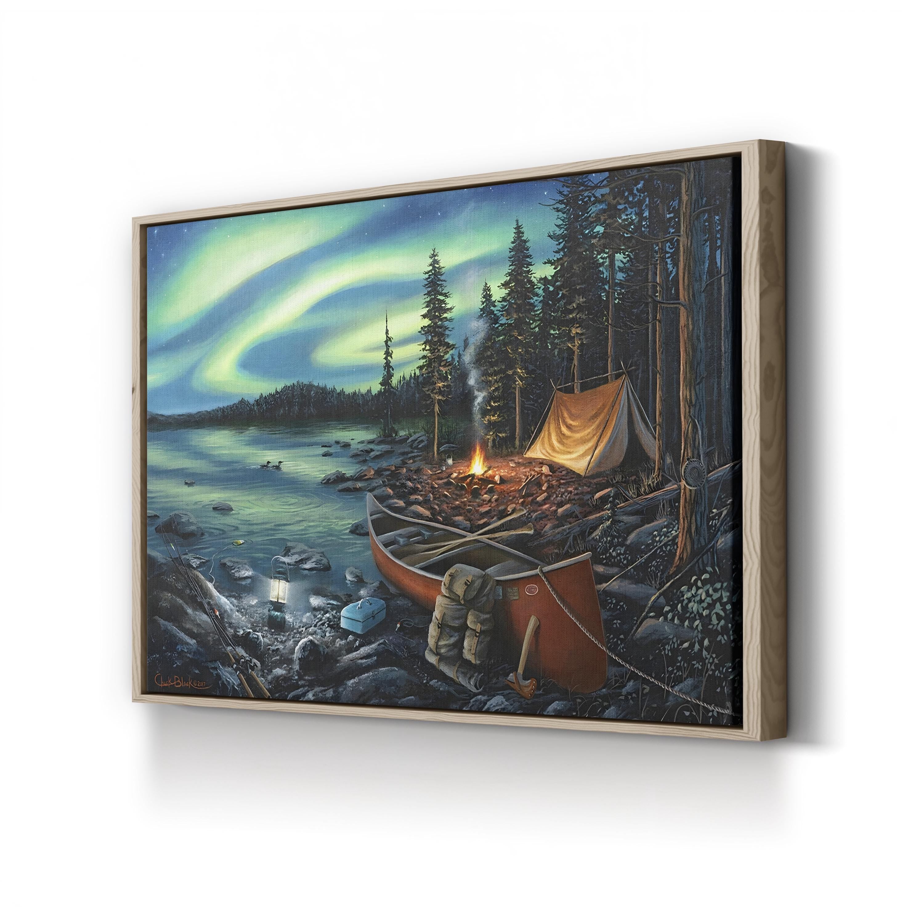 Campfire Memories – Contemporary Northern Lights Landscape Wall Art by Chuck Black