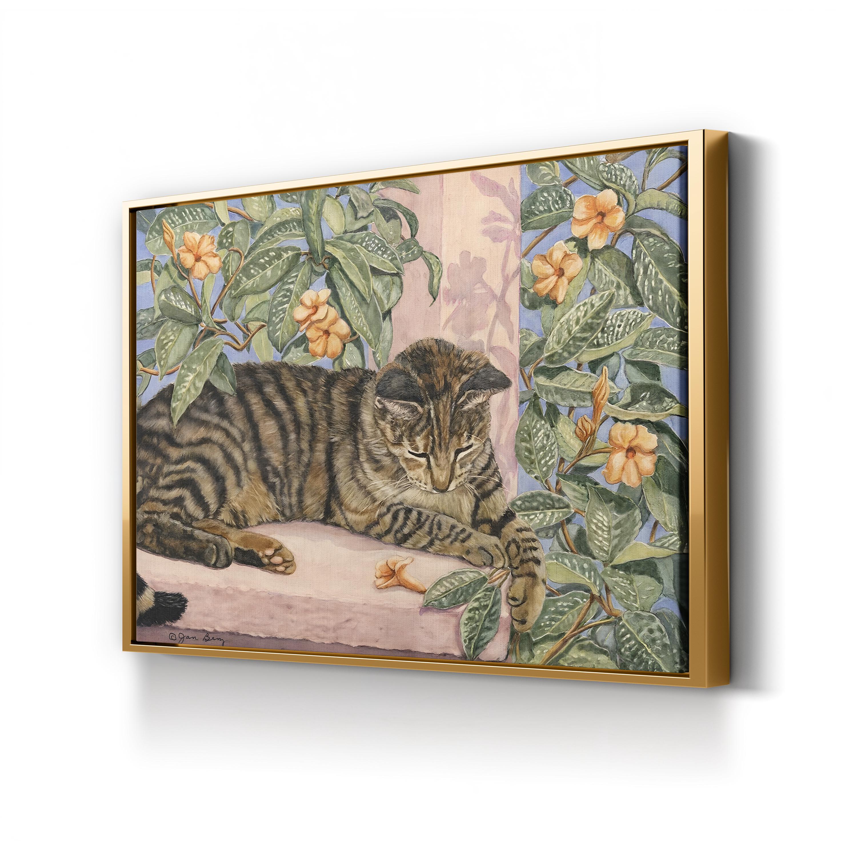 Caribbean Cat Wall Art by Jan Benz | Contemporary Floral Animal Illustration Canvas