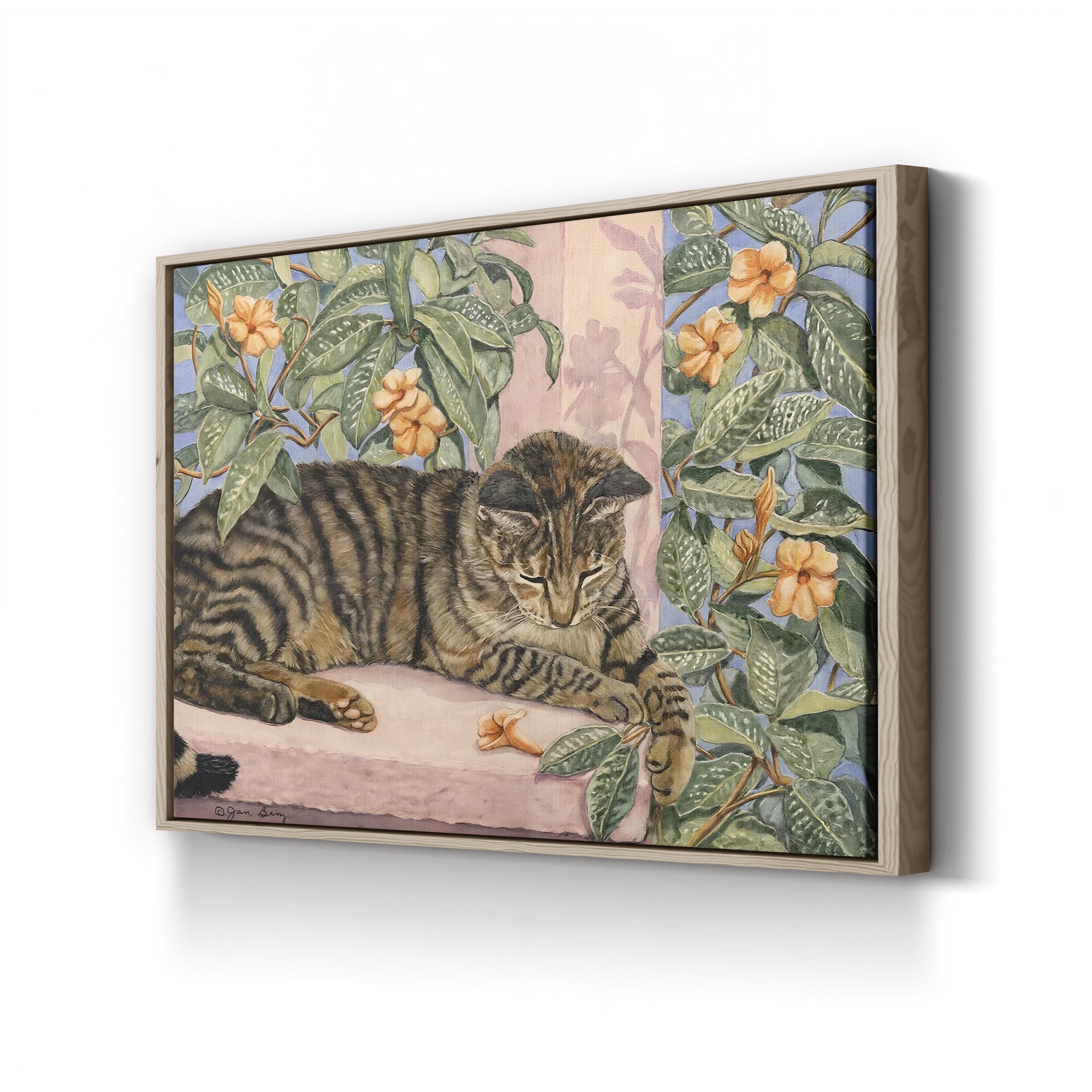 Caribbean Cat Wall Art by Jan Benz | Contemporary Floral Animal Illustration Canvas
