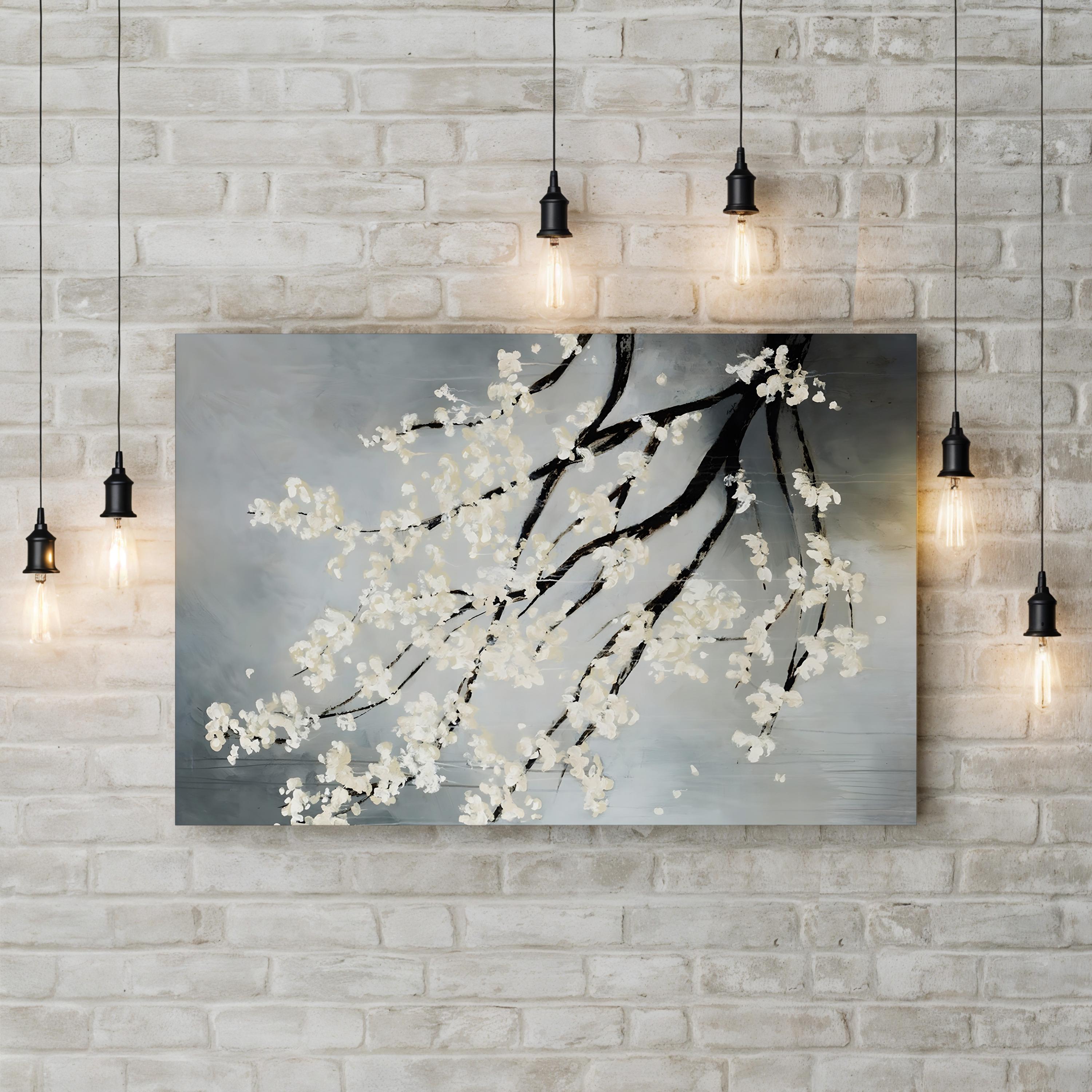 Cherry Blossom Canvas Art: Black and White Minimalist By Kari Taylor