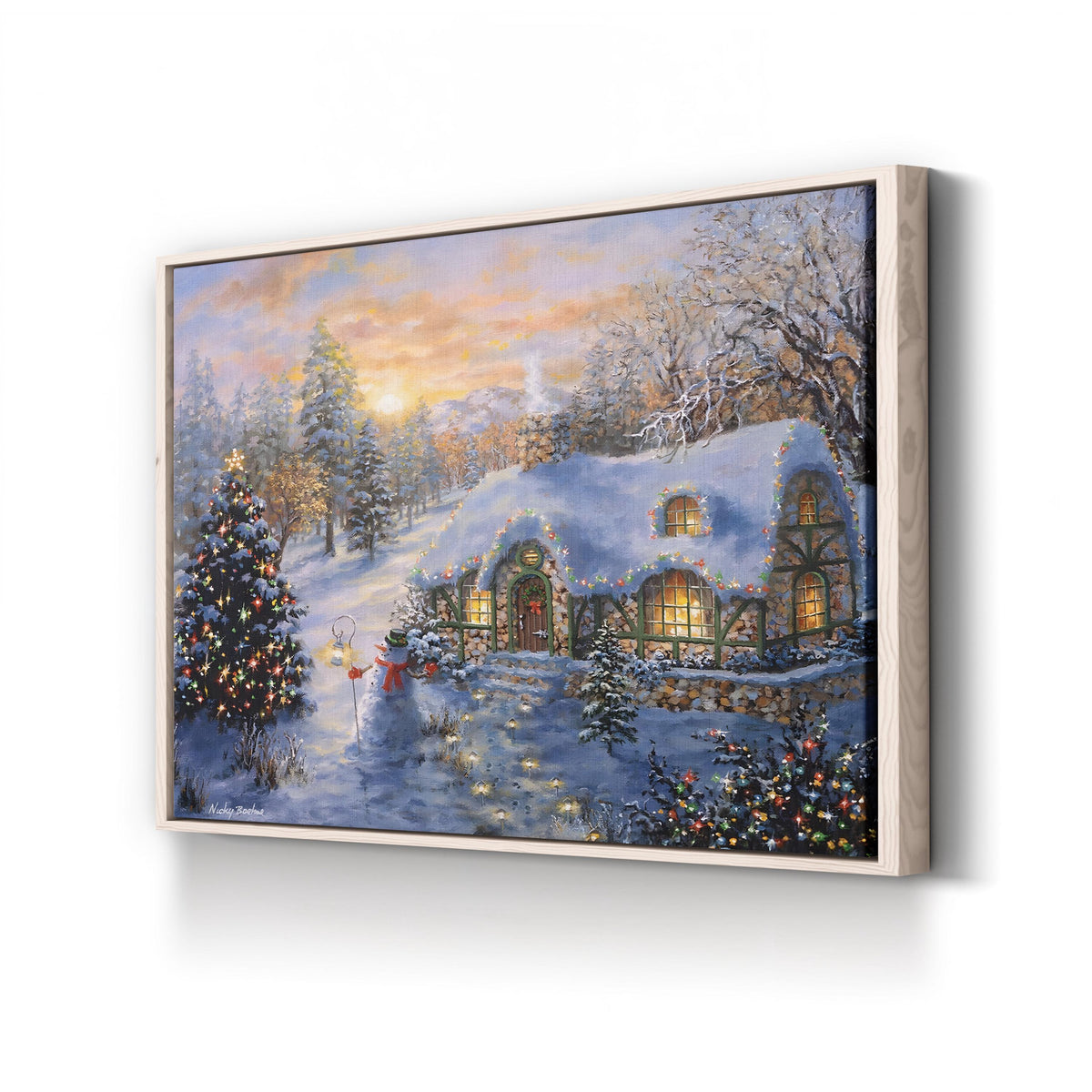Christmas Cottage by Nicky Boehme canvas print in Natural Frame Canvas