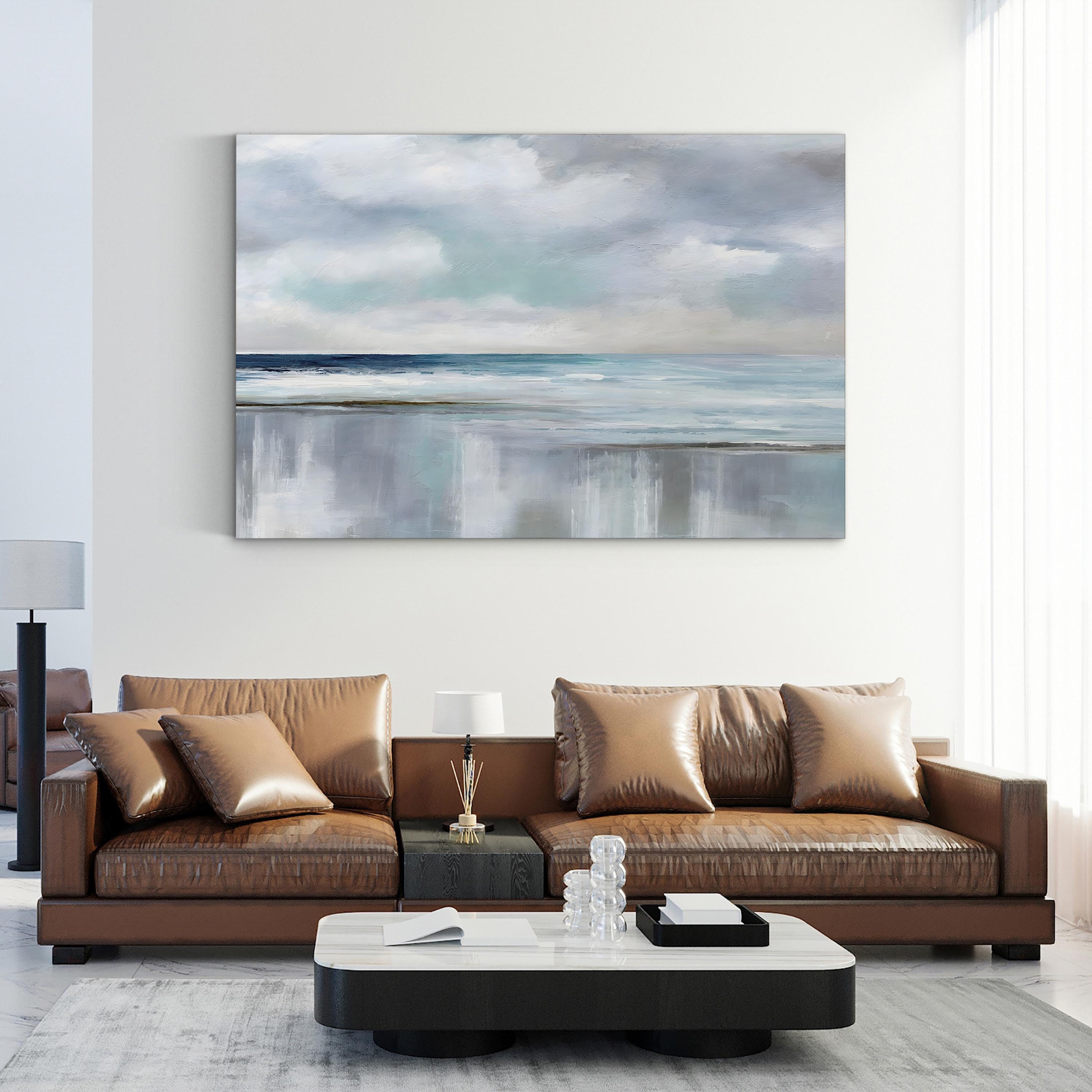 Cyan Sunrise – Contemporary Coastal Abstract Ocean Wall Art by Nan Art