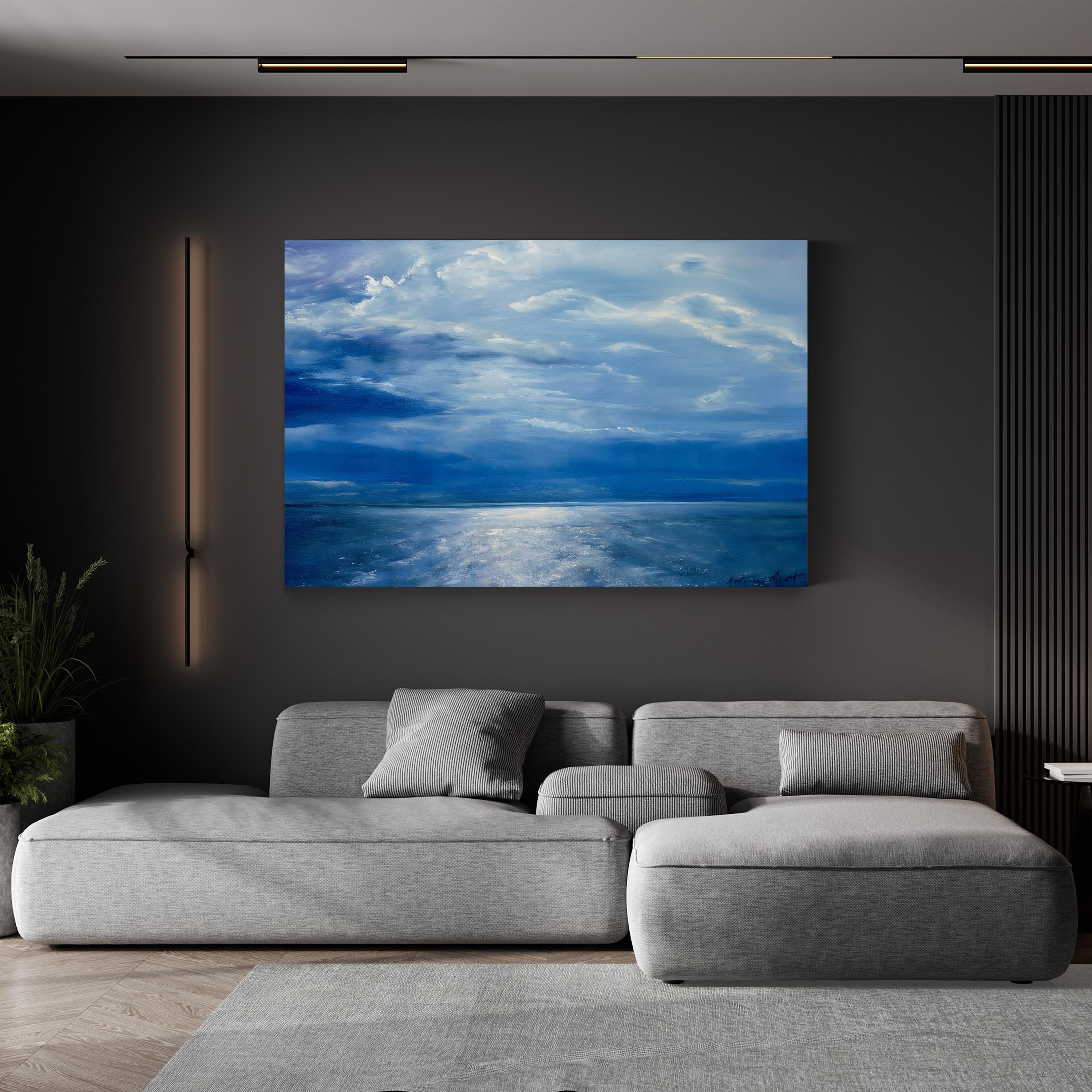 Deep Blue Sea (2001) – Framed Contemporary Ocean Horizon Canvas Art by Antonia Myatt