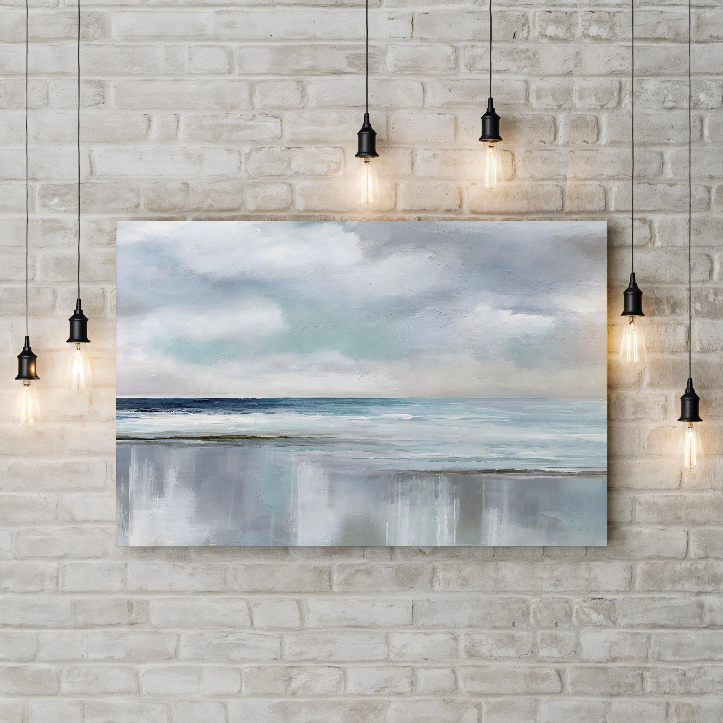 Cyan Sunrise – Contemporary Coastal Abstract Ocean Wall Art by Nan Art