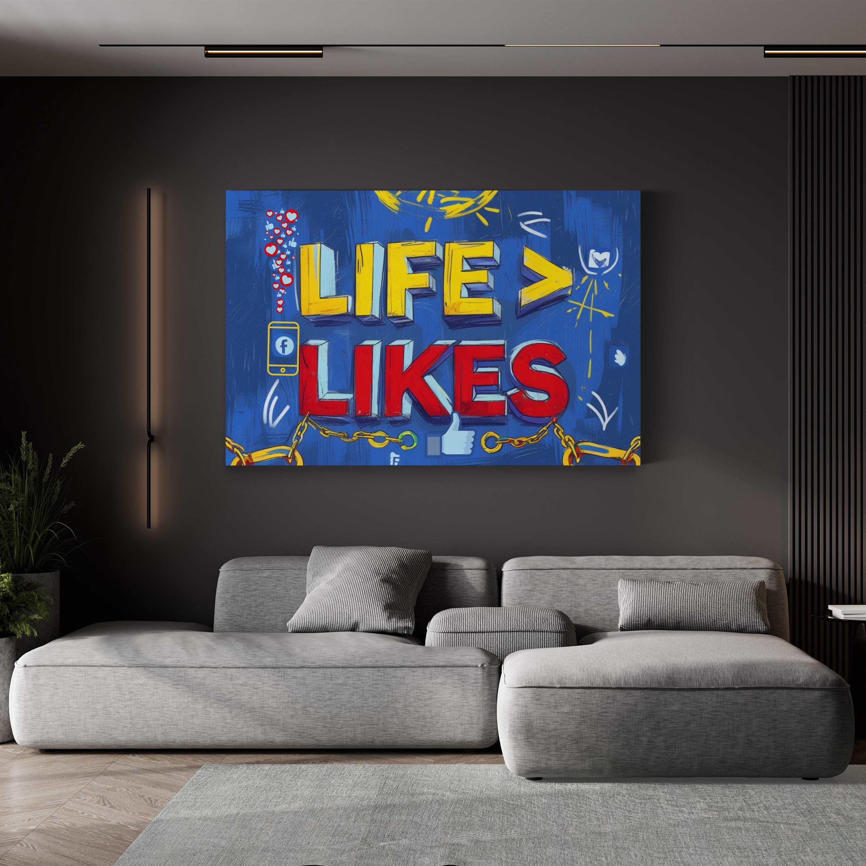Life Is Greater Than Likes Inspirational Typography Canvas Art Print