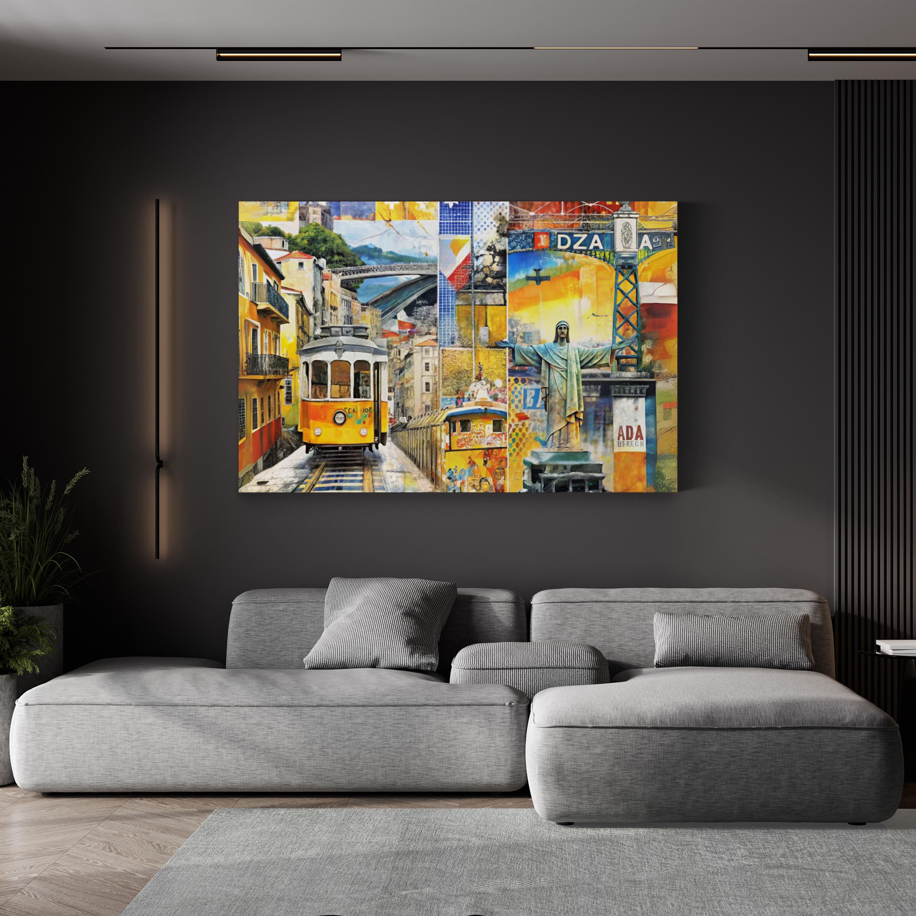 Lisbon Cityscape Collage – Period Illustration Wall Art | Portugal Travel Canvas Print