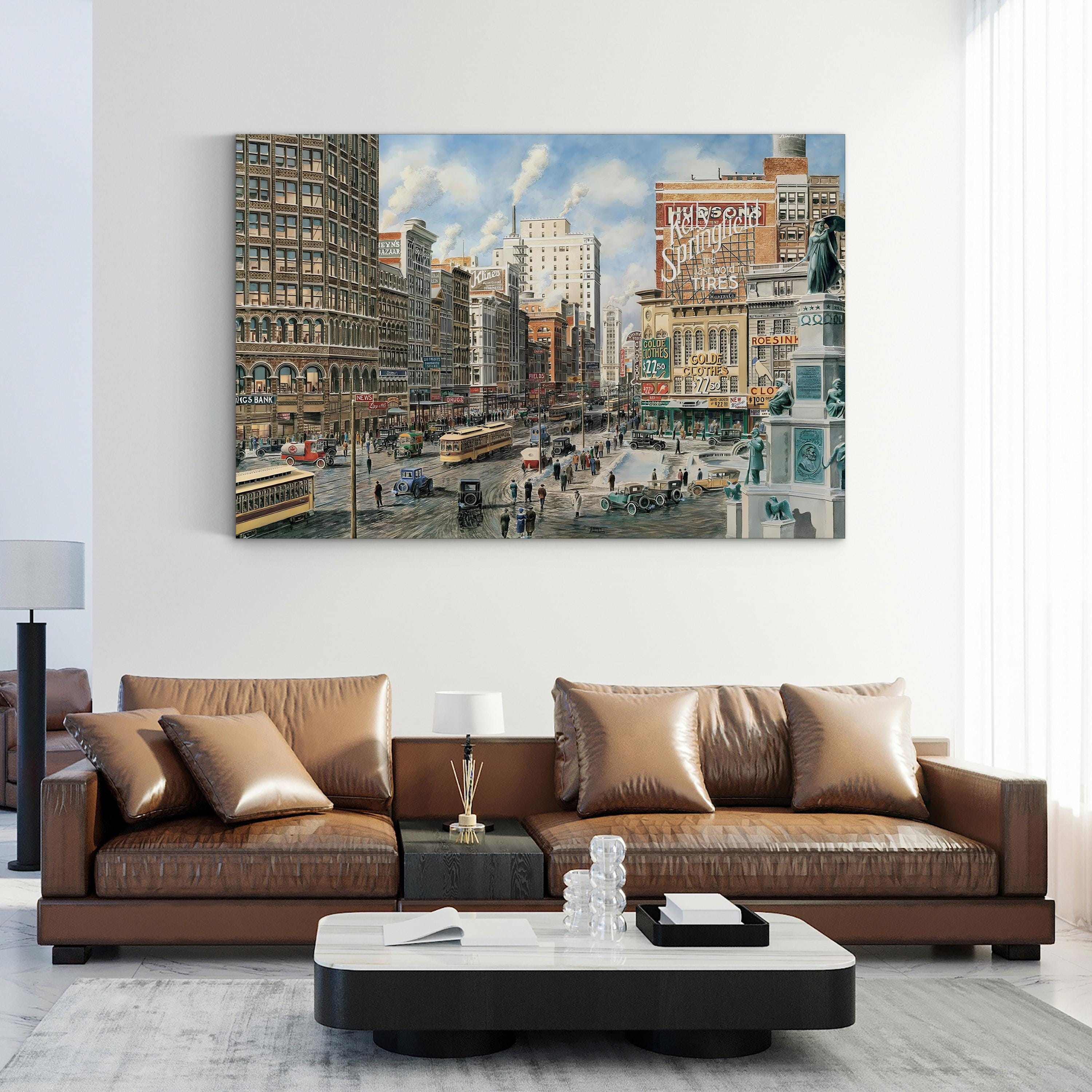 Detroit Looking North on Woodward Wall Art – Contemporary Detroit Cityscape by Stanton Manolakas