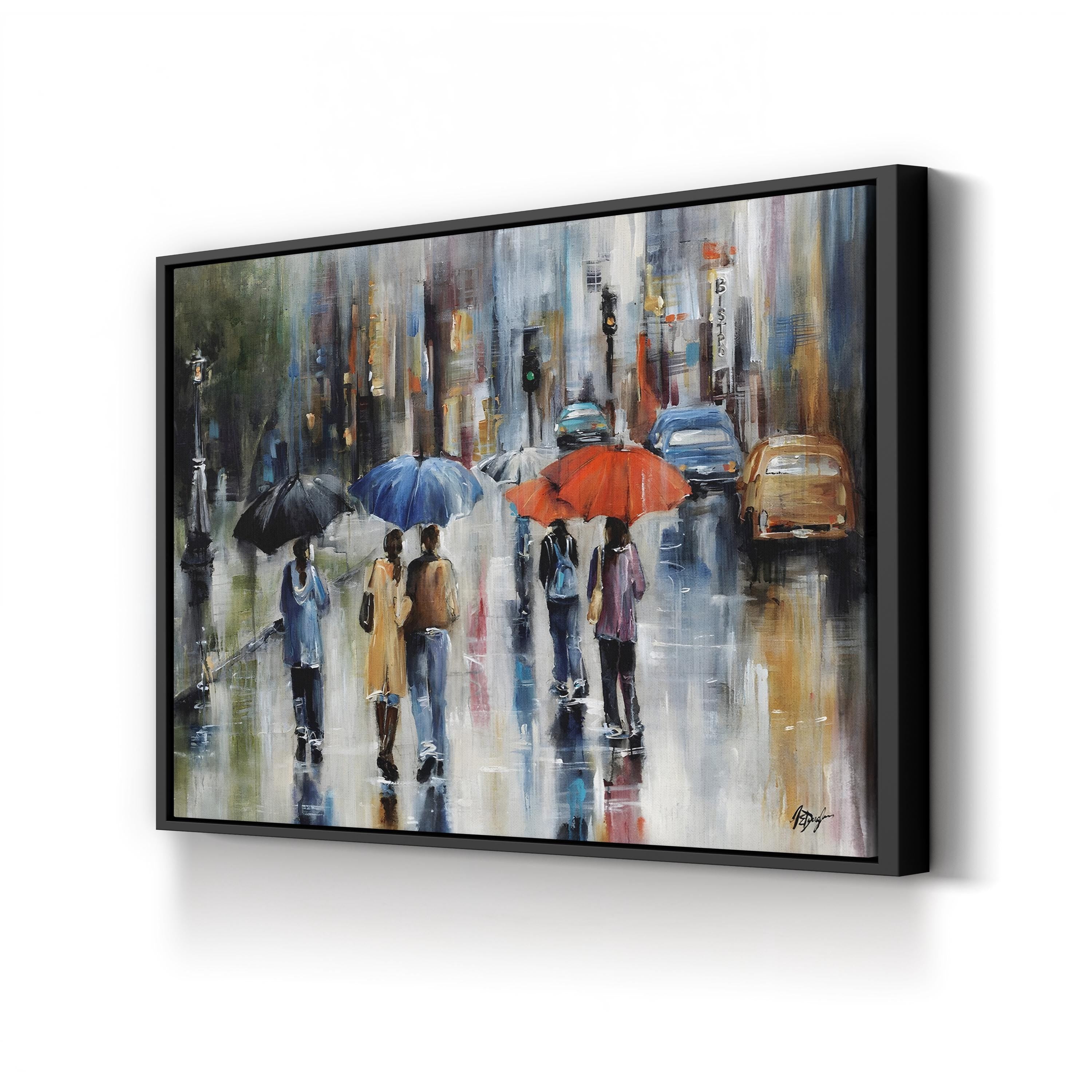 Downtown Downpour Wall Art – Contemporary Rainy Cityscape Artwork
