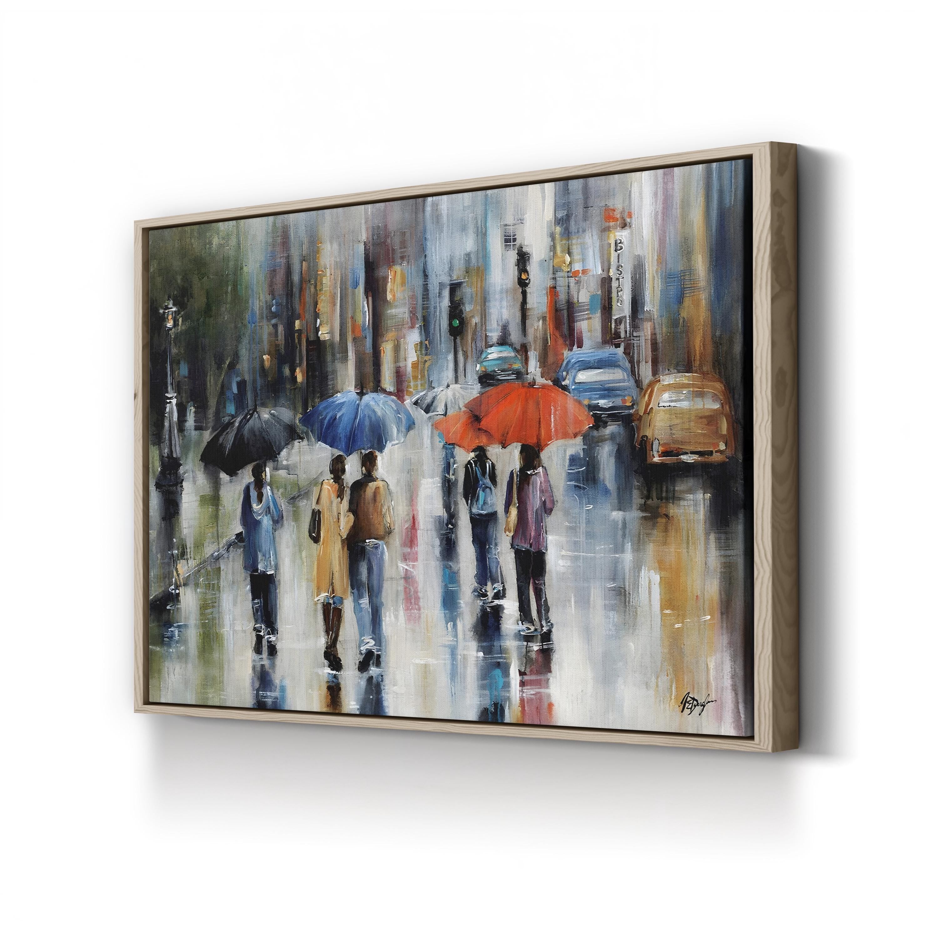 Downtown Downpour Wall Art – Contemporary Rainy Cityscape Artwork