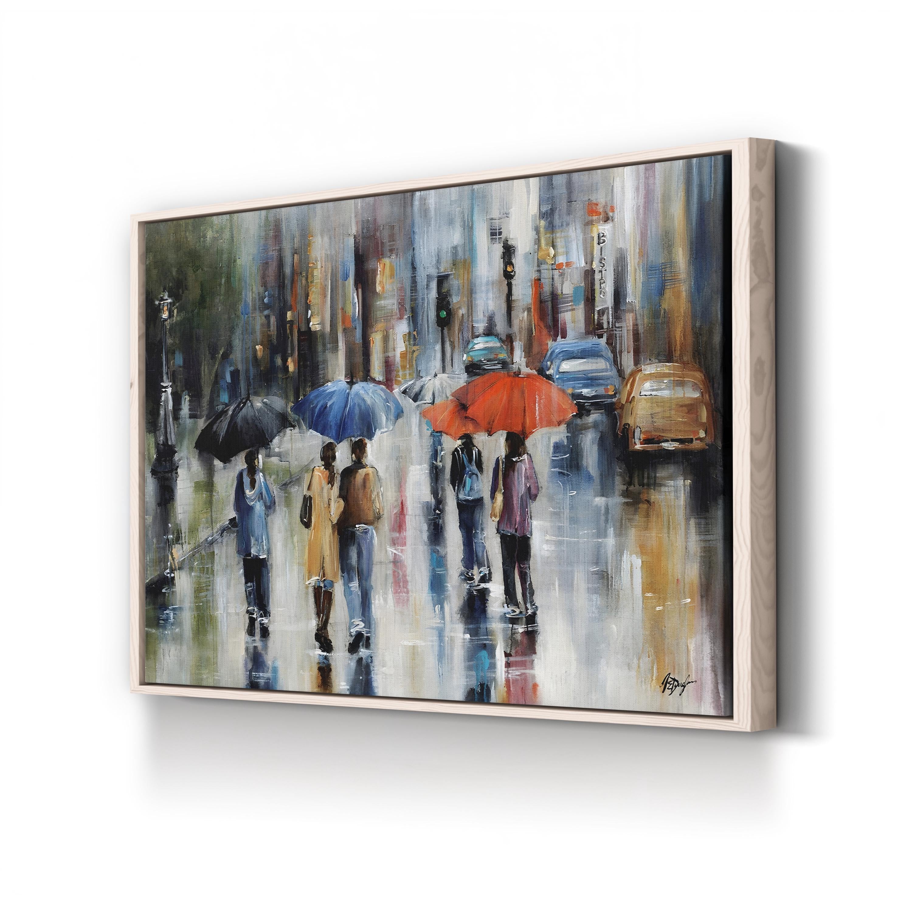 Downtown Downpour Wall Art – Contemporary Rainy Cityscape Artwork