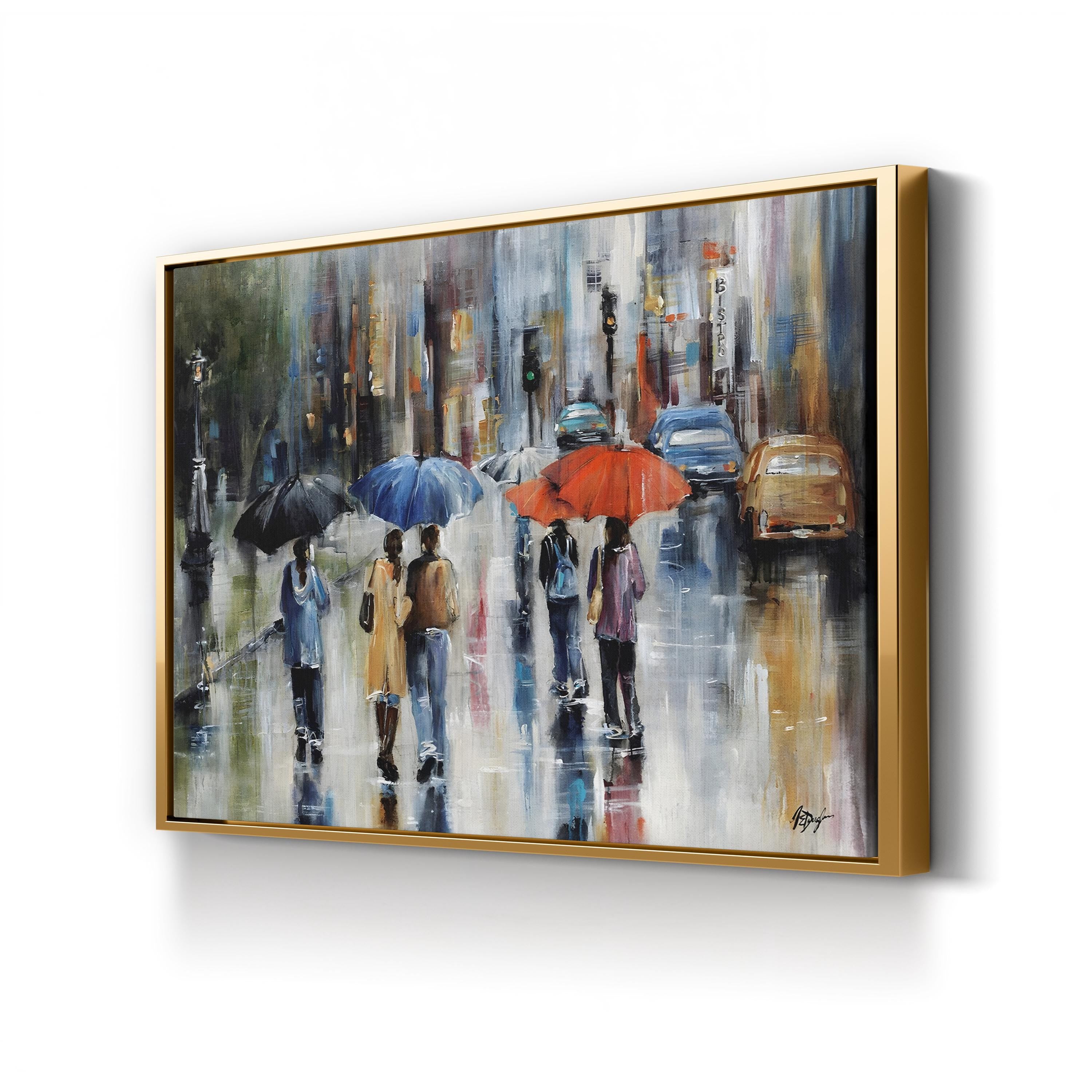 Downtown Downpour Wall Art – Contemporary Rainy Cityscape Artwork