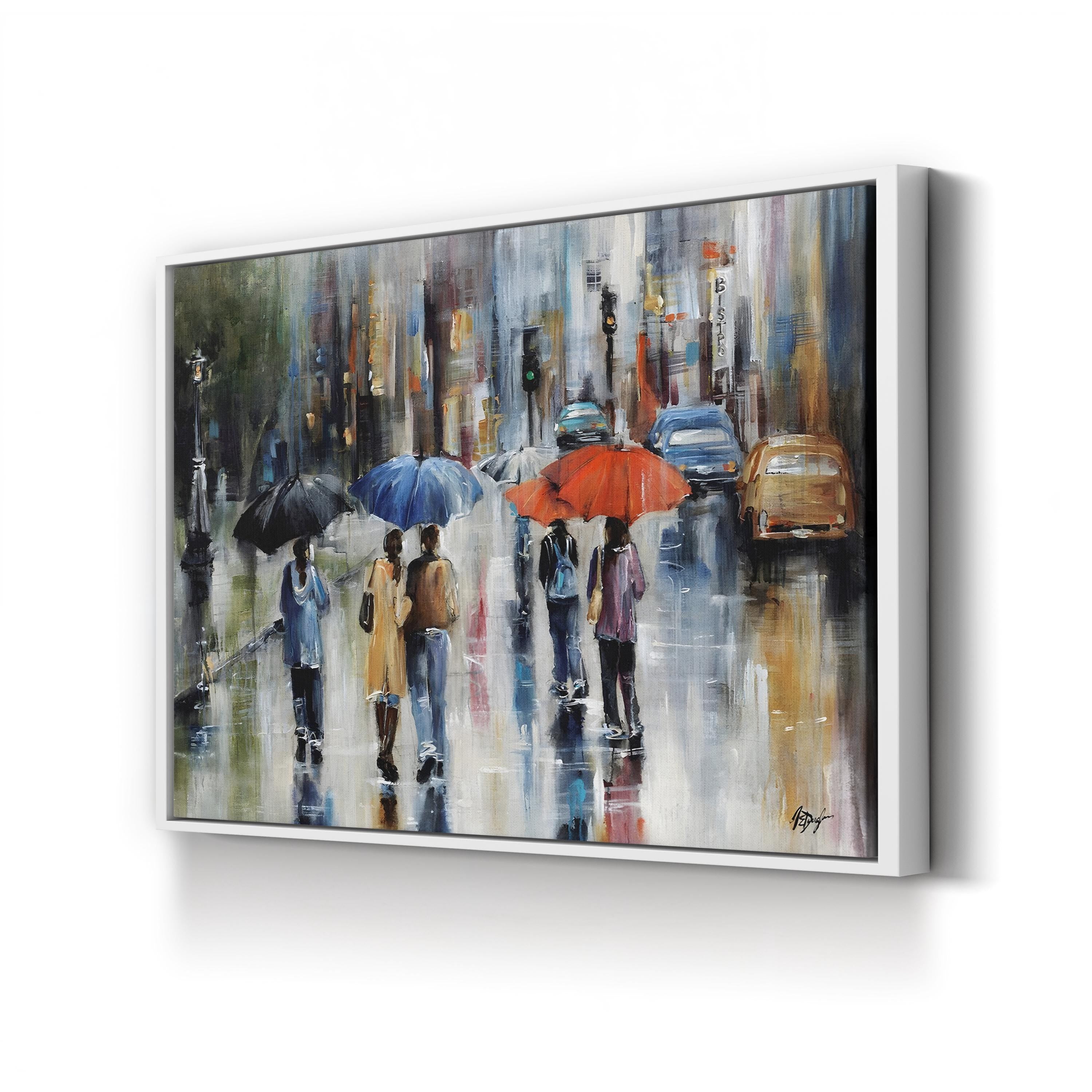 Downtown Downpour Wall Art – Contemporary Rainy Cityscape Artwork