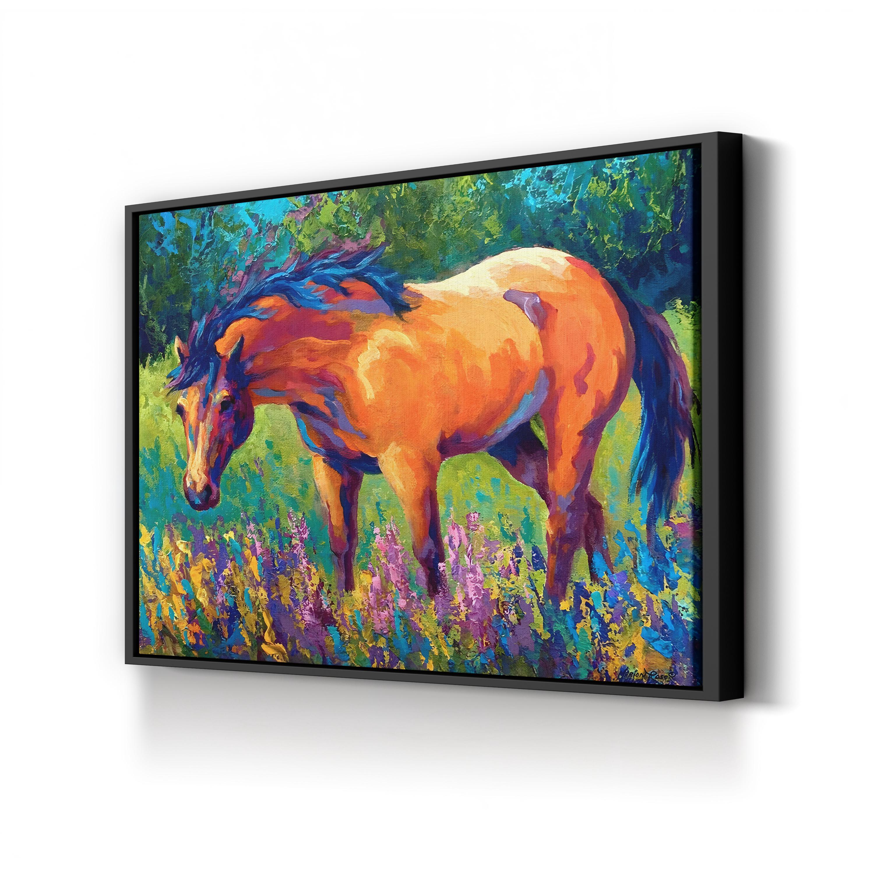 Vibrant Horse Canvas Art Print: Contemporary Wildlife Landscape