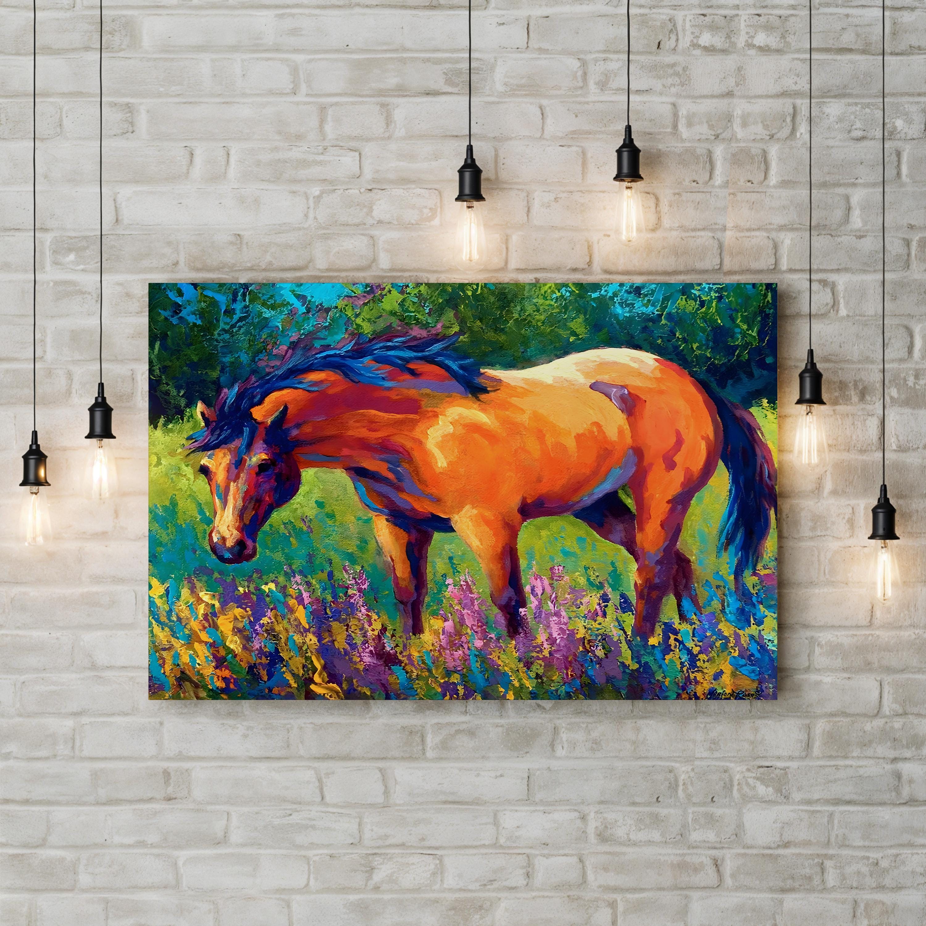 Vibrant Horse Canvas Art Print: Contemporary Wildlife Landscape