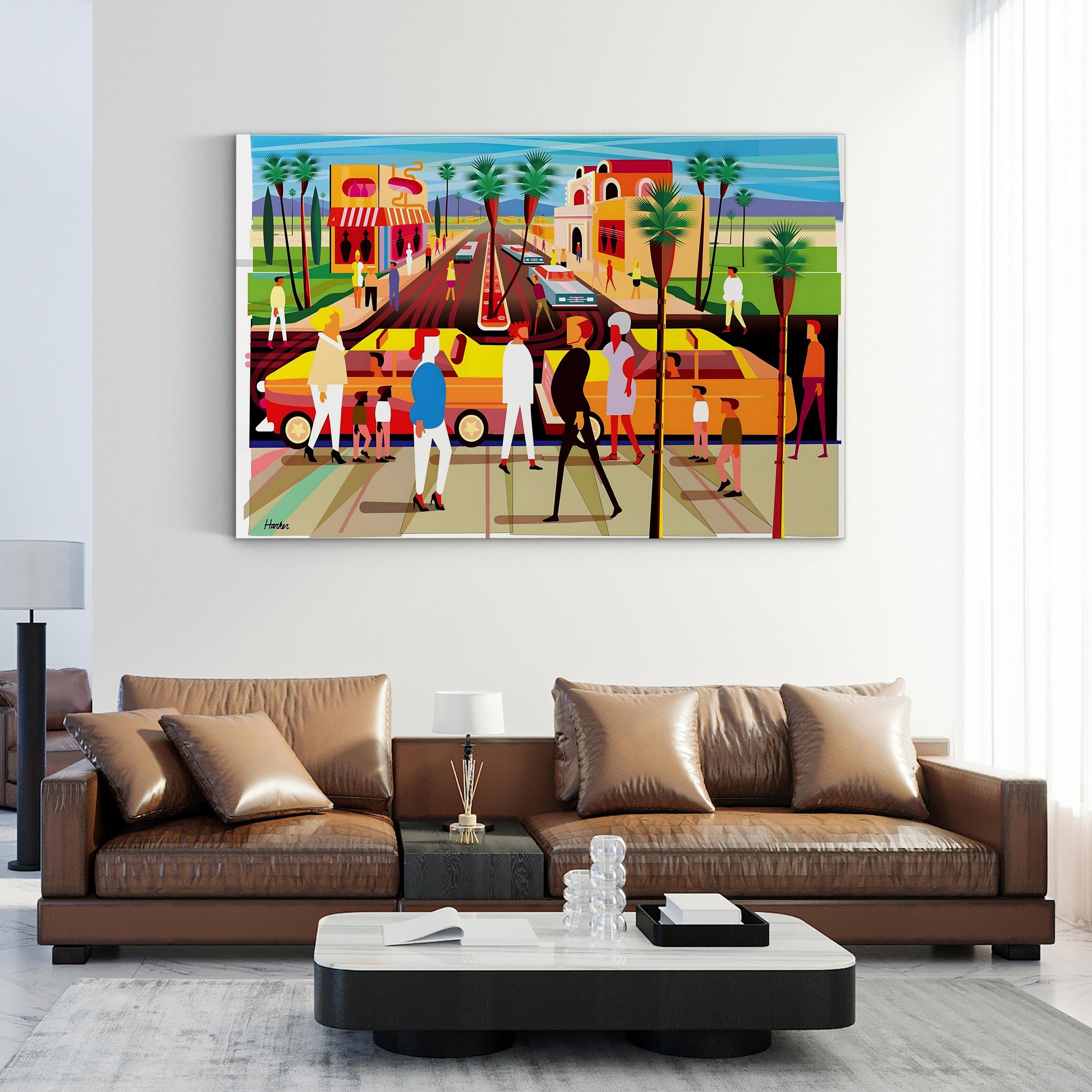 El Paseo Palm Springs Wall Art – Charles Harker | Colorful Urban Street Scene Canvas Print