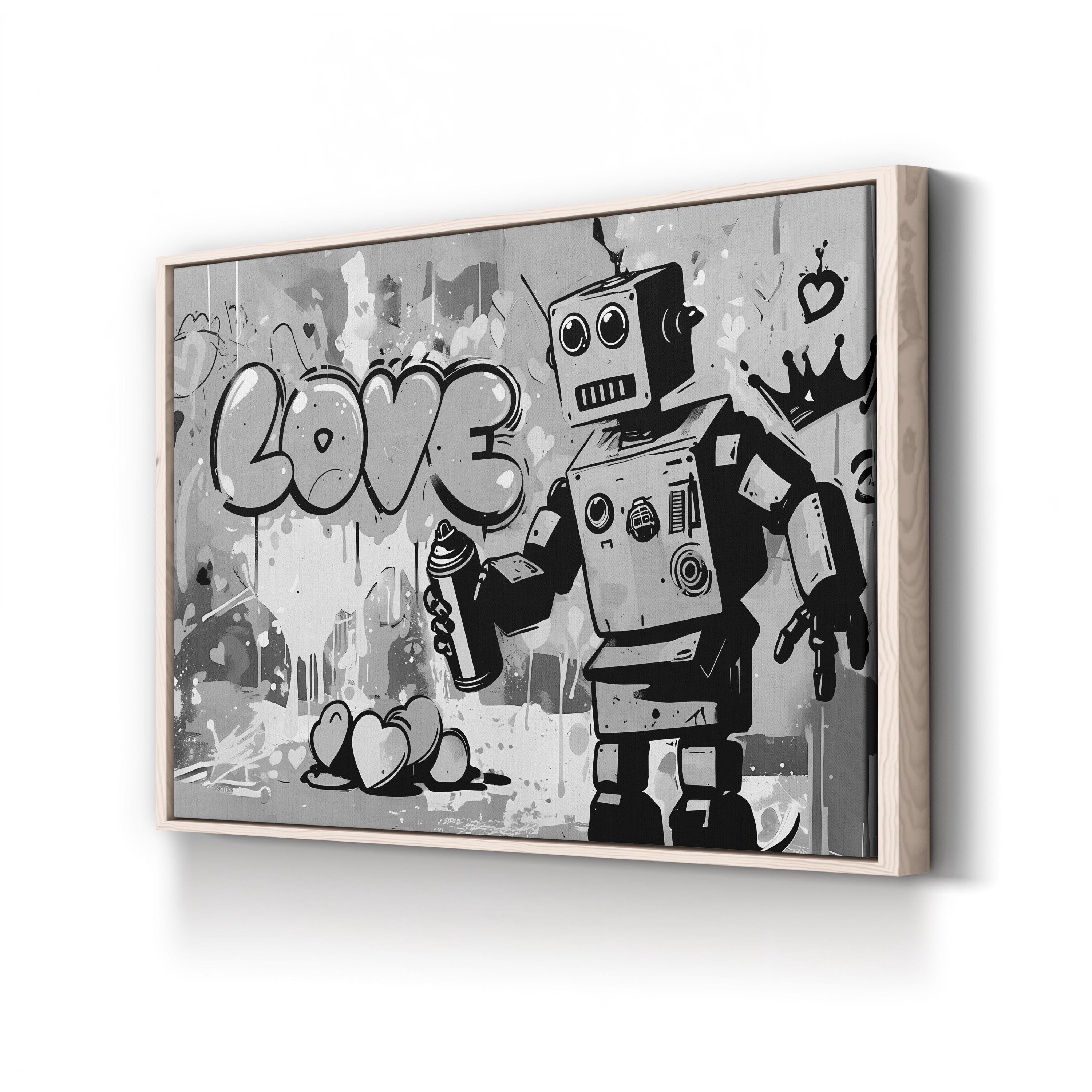 Banksy Warhol Robot Graffiti – Period Illustration Wall Art | Urban Street Canvas Print