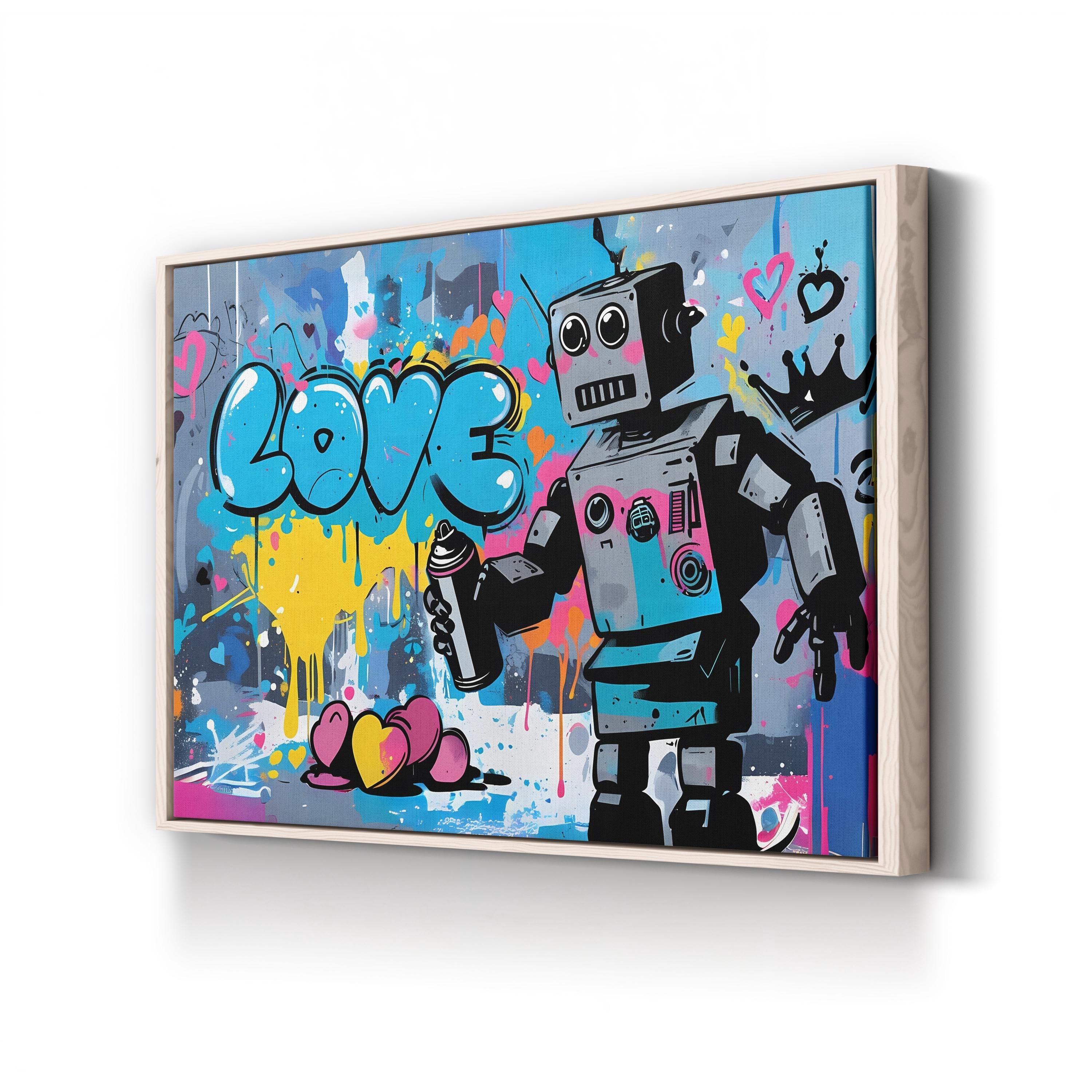 Banksy Warhol Robot Pop Style – Period Illustration Wall Art | Colorful Street Canvas Print