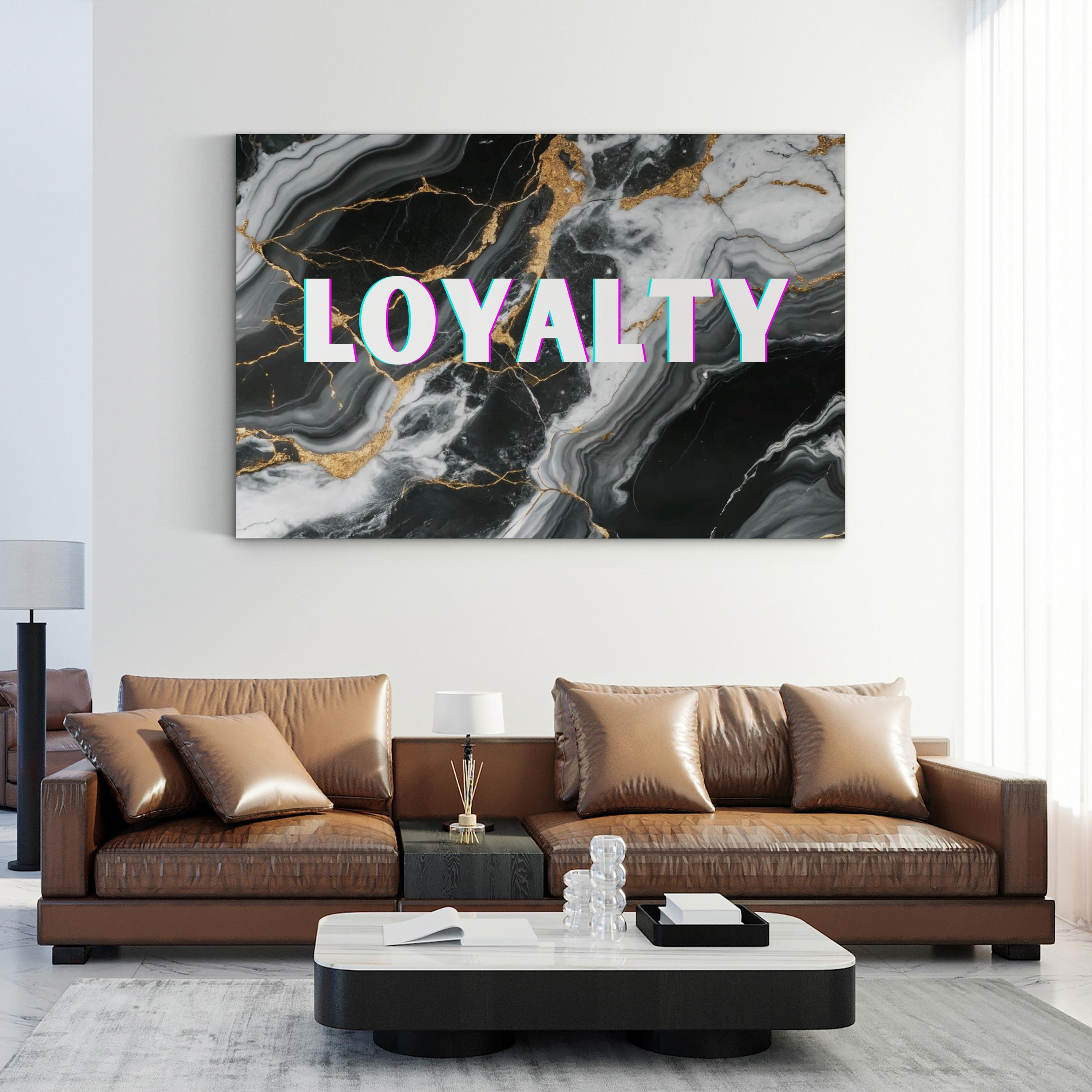 Loyalty Wall Art | Black and White Marble Typography Canvas Print