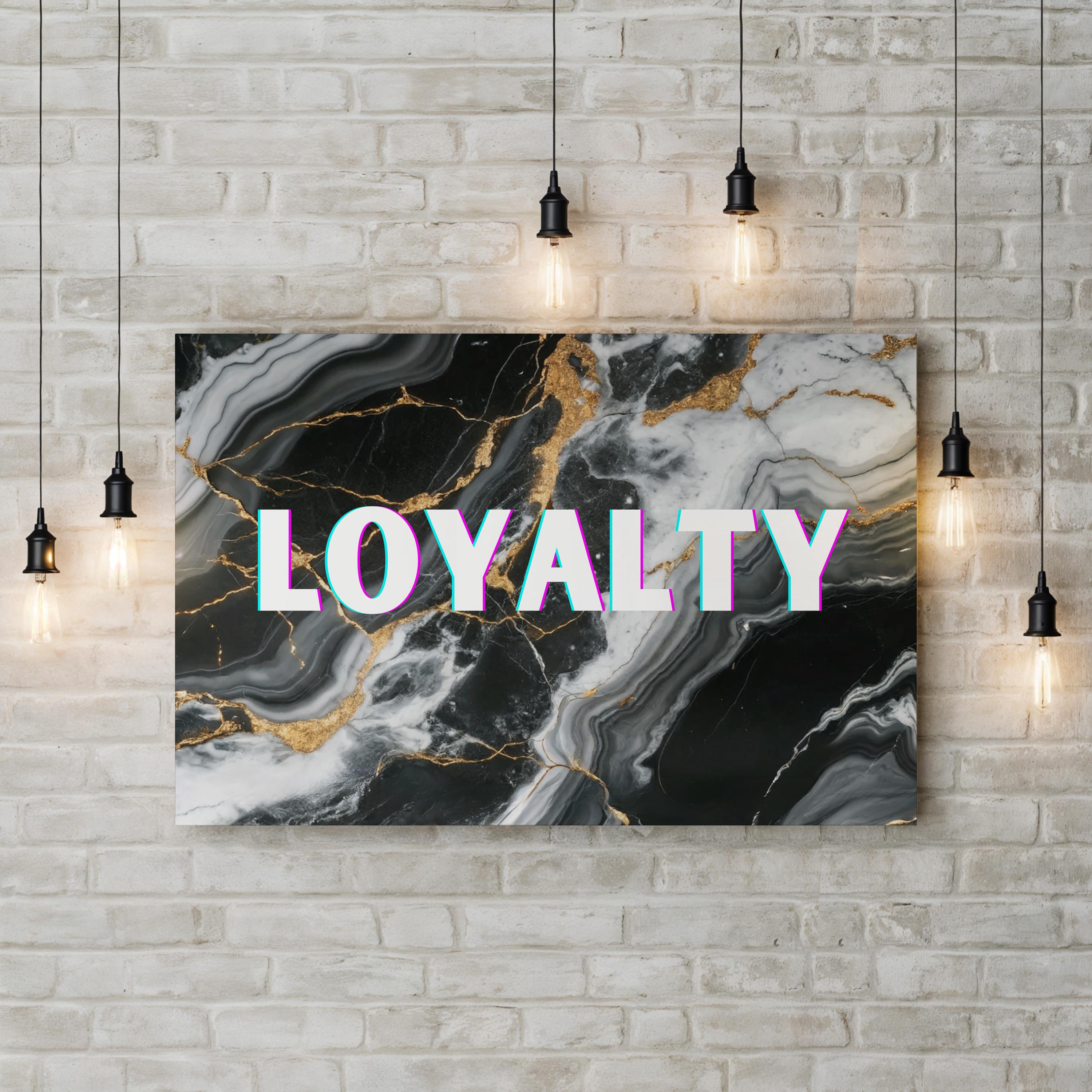 Loyalty Wall Art | Black and White Marble Typography Canvas Print