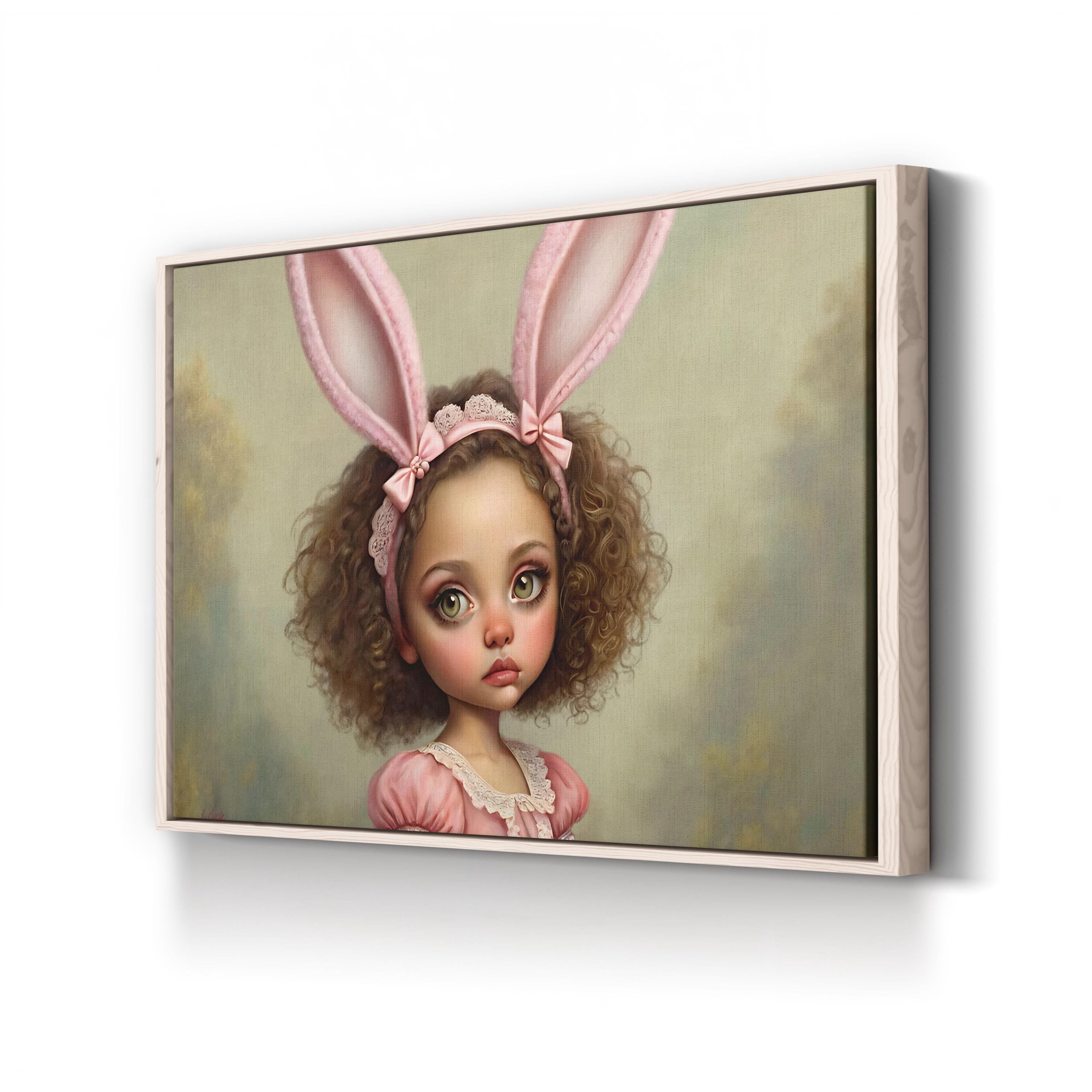 Whimsical Bunny Girl – Period Illustration Wall Art | Dreamy Nursery Canvas Print