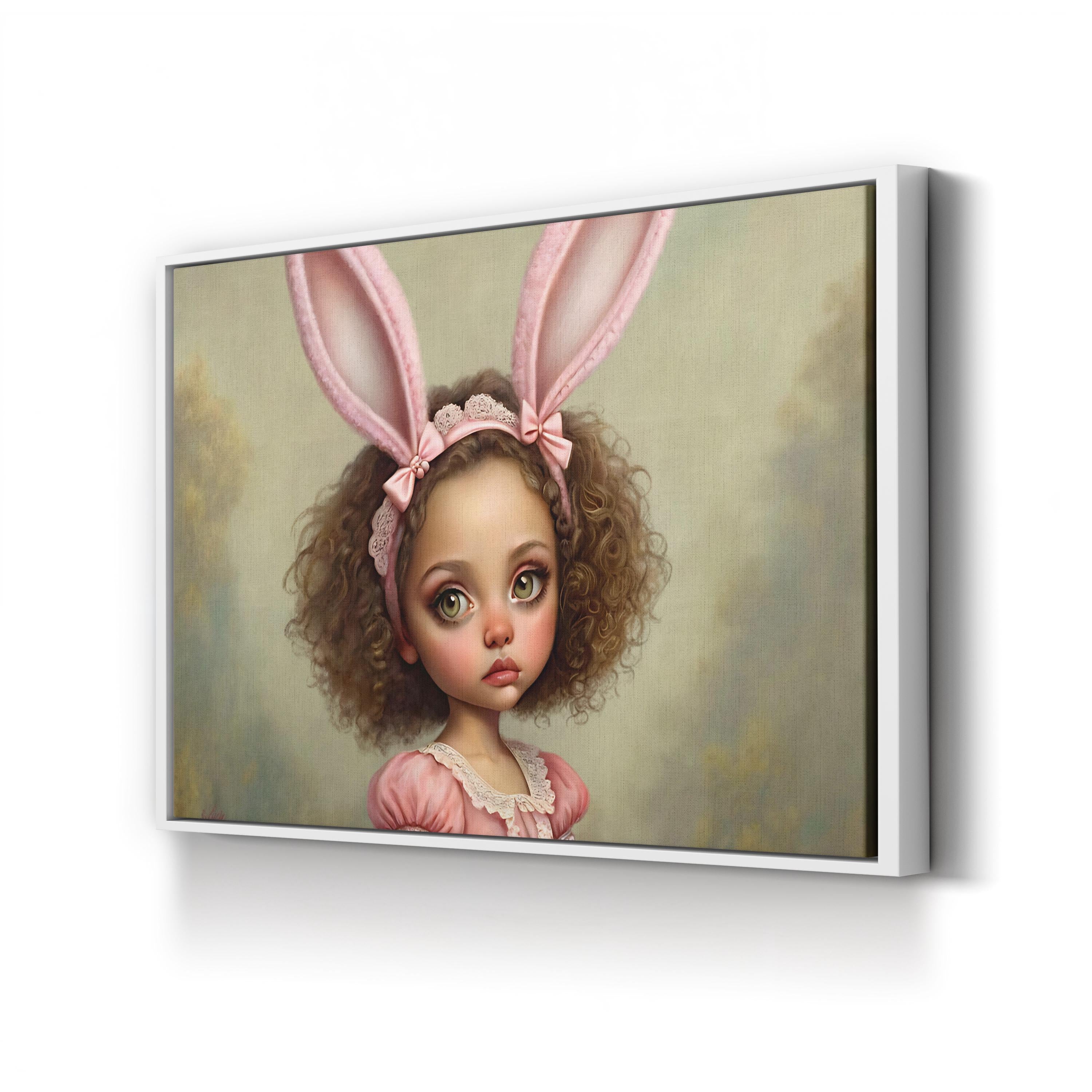 Whimsical Bunny Girl – Period Illustration Wall Art | Dreamy Nursery Canvas Print