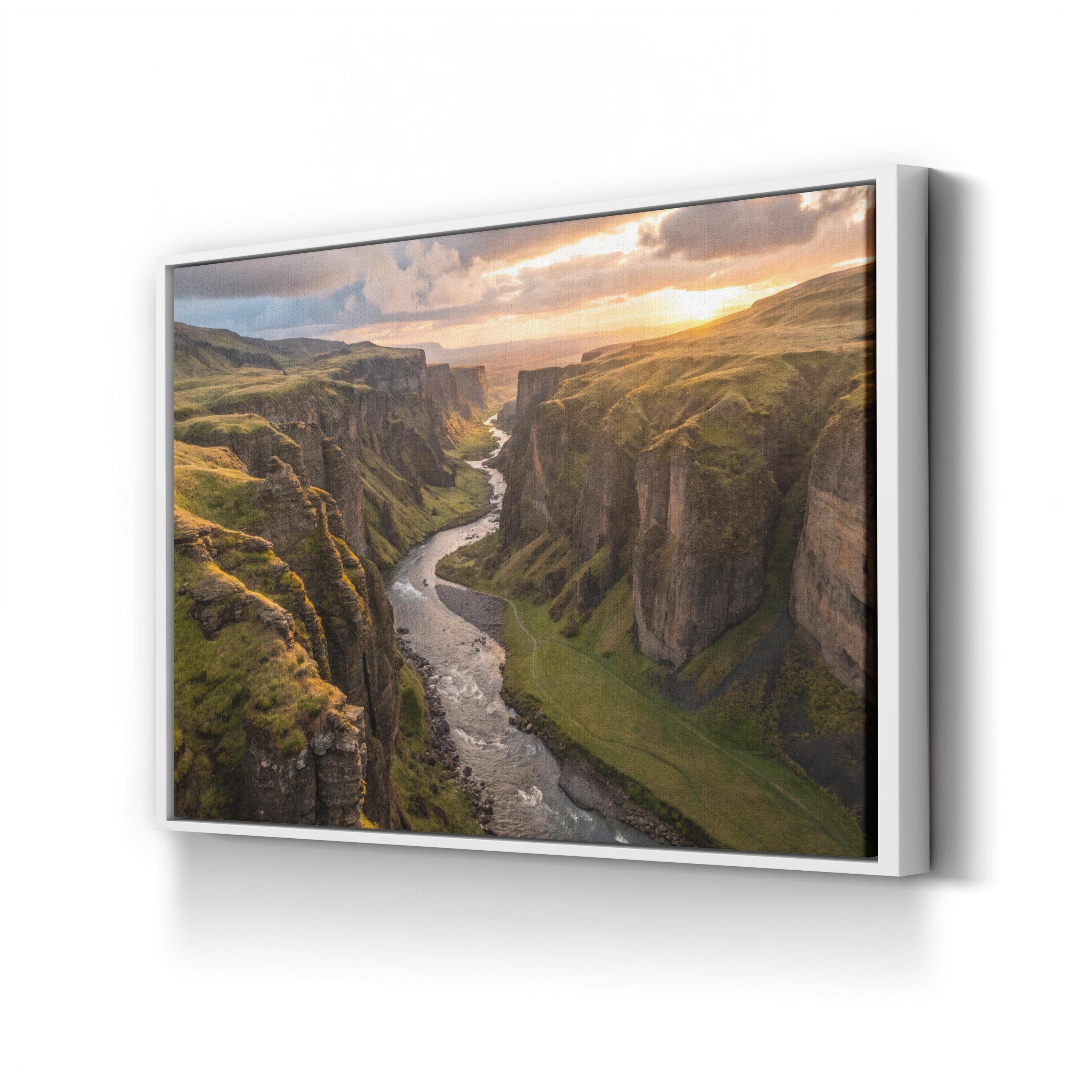 Iceland Canyon Canvas Wall Art – Scenic River Landscape